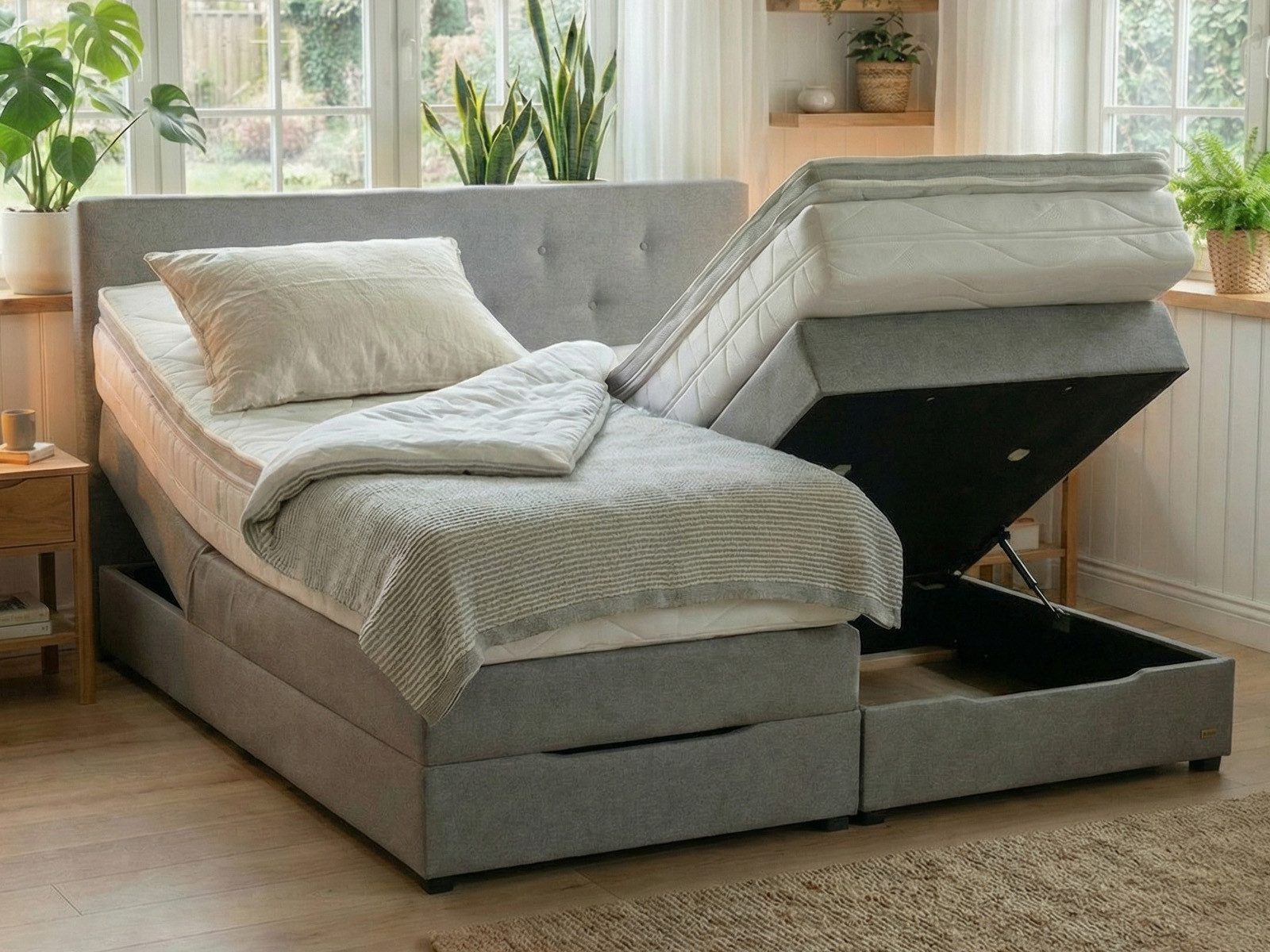 PAARA Boxspringbett Rio mit Bettkasten Kopfteil verstellbar Stauraum, inkl. Matratze und Topper, mit einzigartigem Belüftungssystem