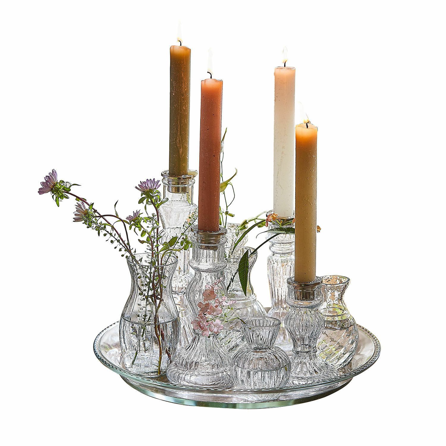 Mirabeau Tischvase Tablett mit Kerzenständer und Vase Hilevor klar
