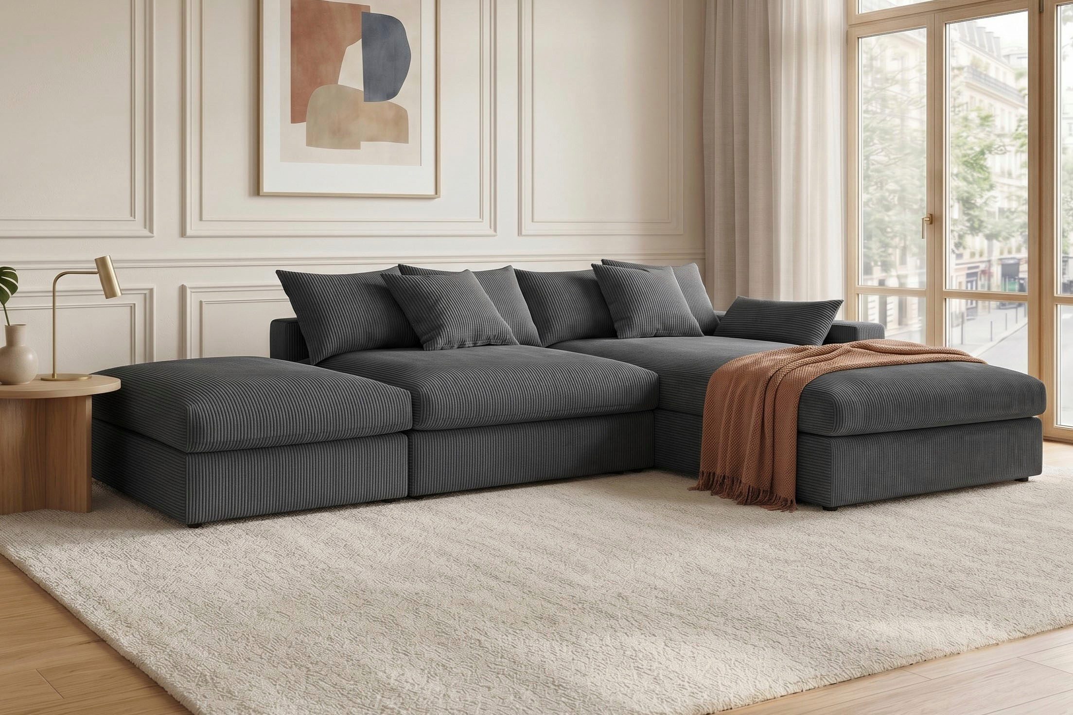 OTTO home Ecksofa Cosy Lounge L-Form, Breite 333 cm, Mega-Sofa mit Cordstoff bezogen, mit Federkern & 4 Zierkissen
