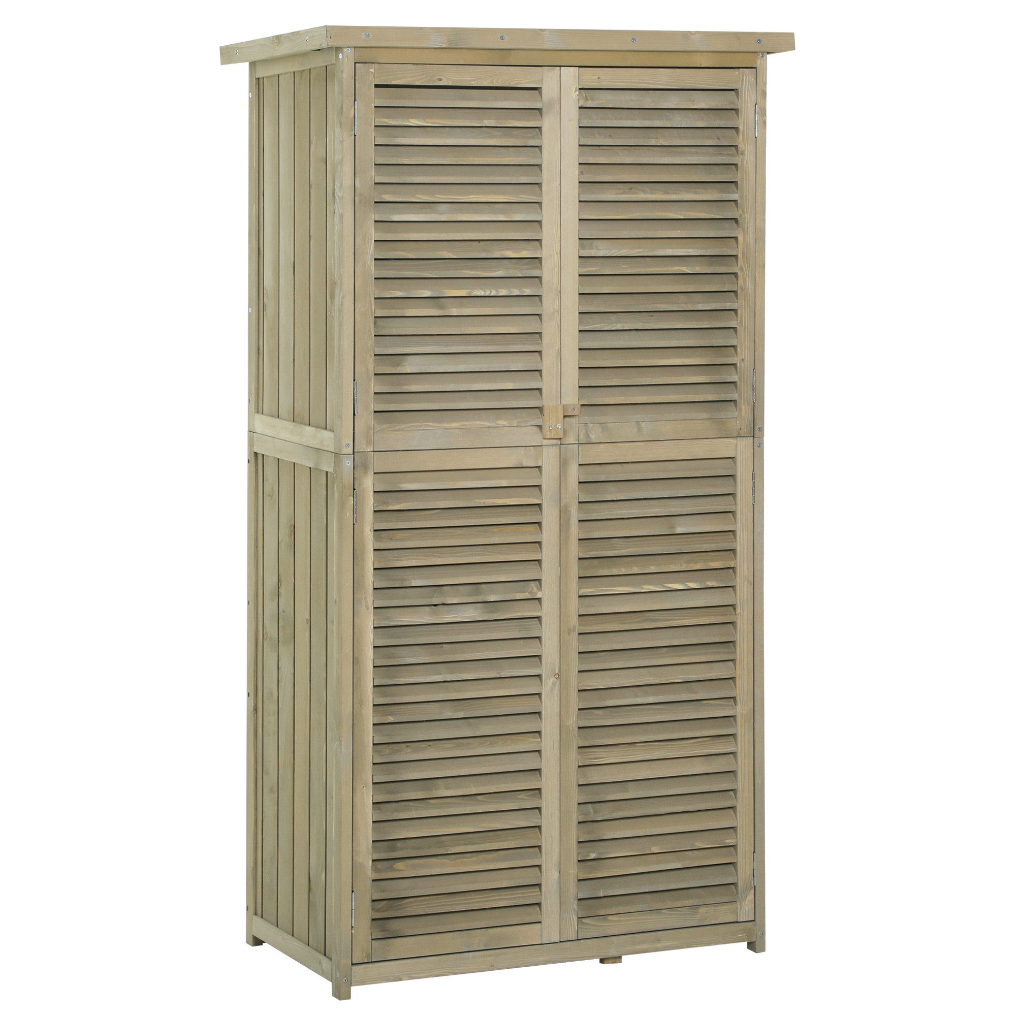 Outsunny Gerätehaus Gartenschrank Holz Geräteschuppen mit Asphaltdach Lamellentür, BxT: 87x46.5 cm, (Gartenschrank, 1 St., Geräteschrank), für Garten, Naturholz – Bild 2 von 5