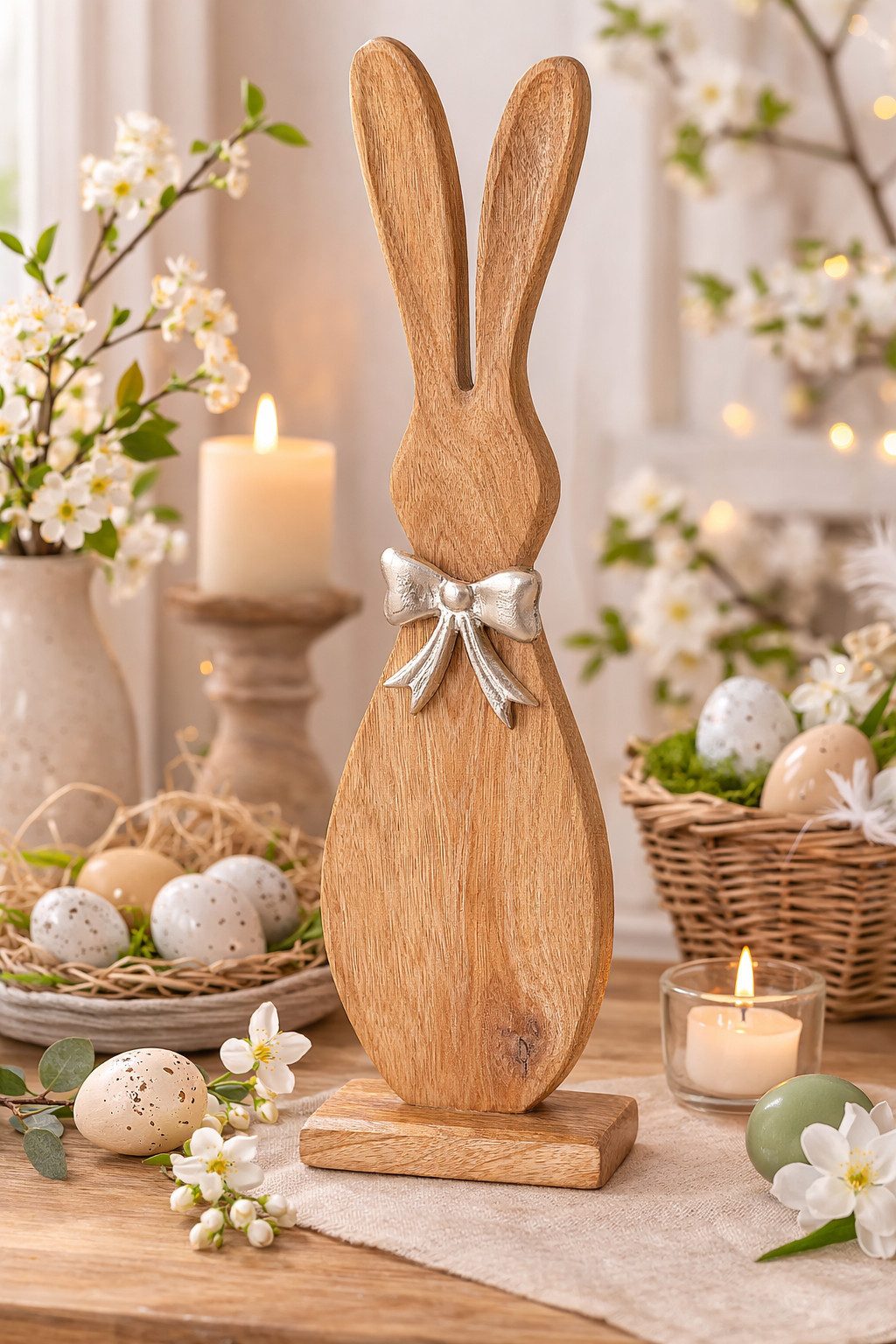 MF Osterfigur Dekofigur Hase Helmy Holz Natur Silber Mango Holz Handarbeit 41cm (1 St)