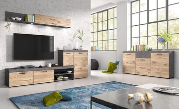 xonox.home Sideboard Swift (Kommode 160 x 89 cm, Eiche und Matera grau), 3-türig, mit Vollauszug