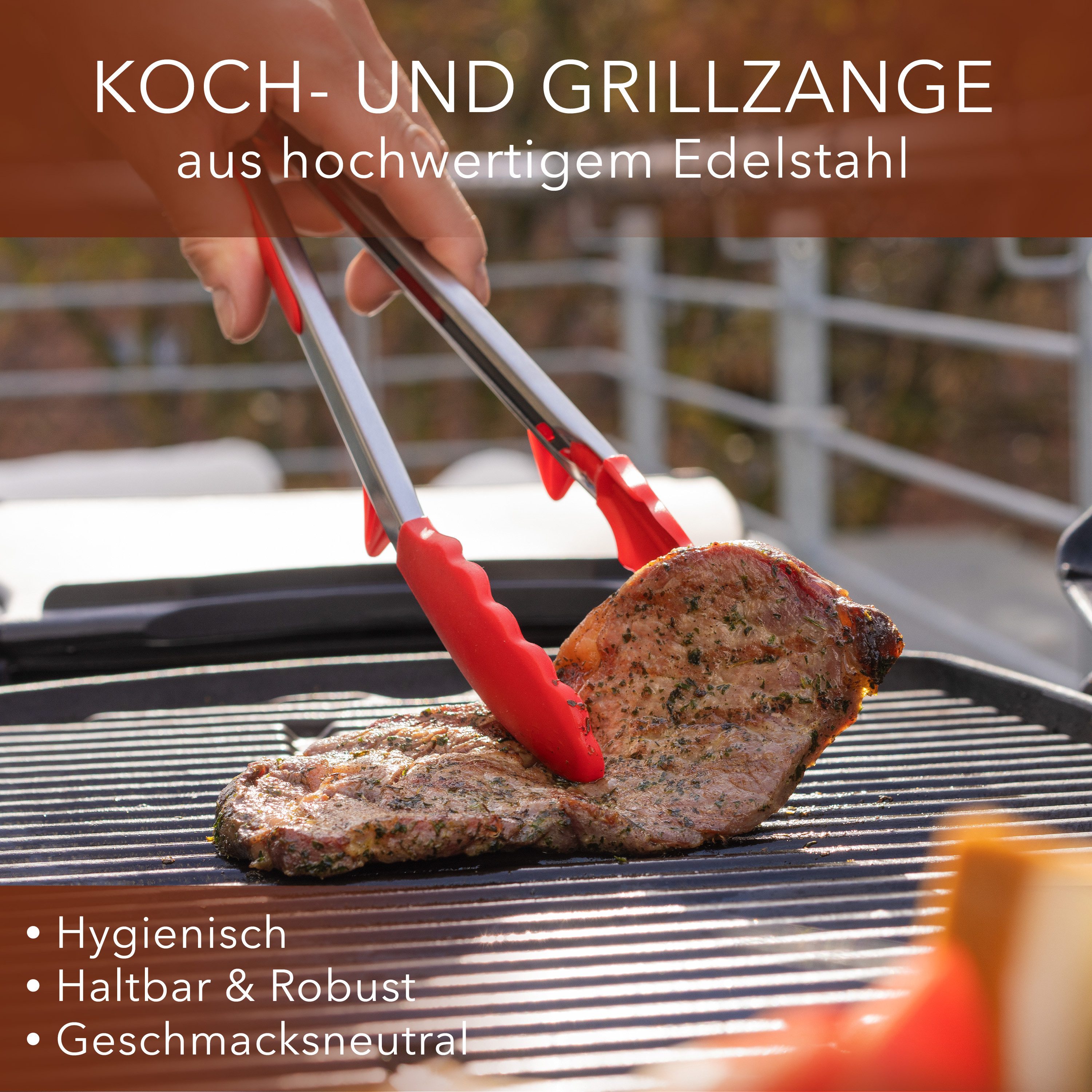 AVANA Kochzange Edelstahl Küchenzange Silikon Grillzange Zange Kochen Mehrzweckzange, mit integriertem Standfuß, 2er Set – Bild 2 von 5