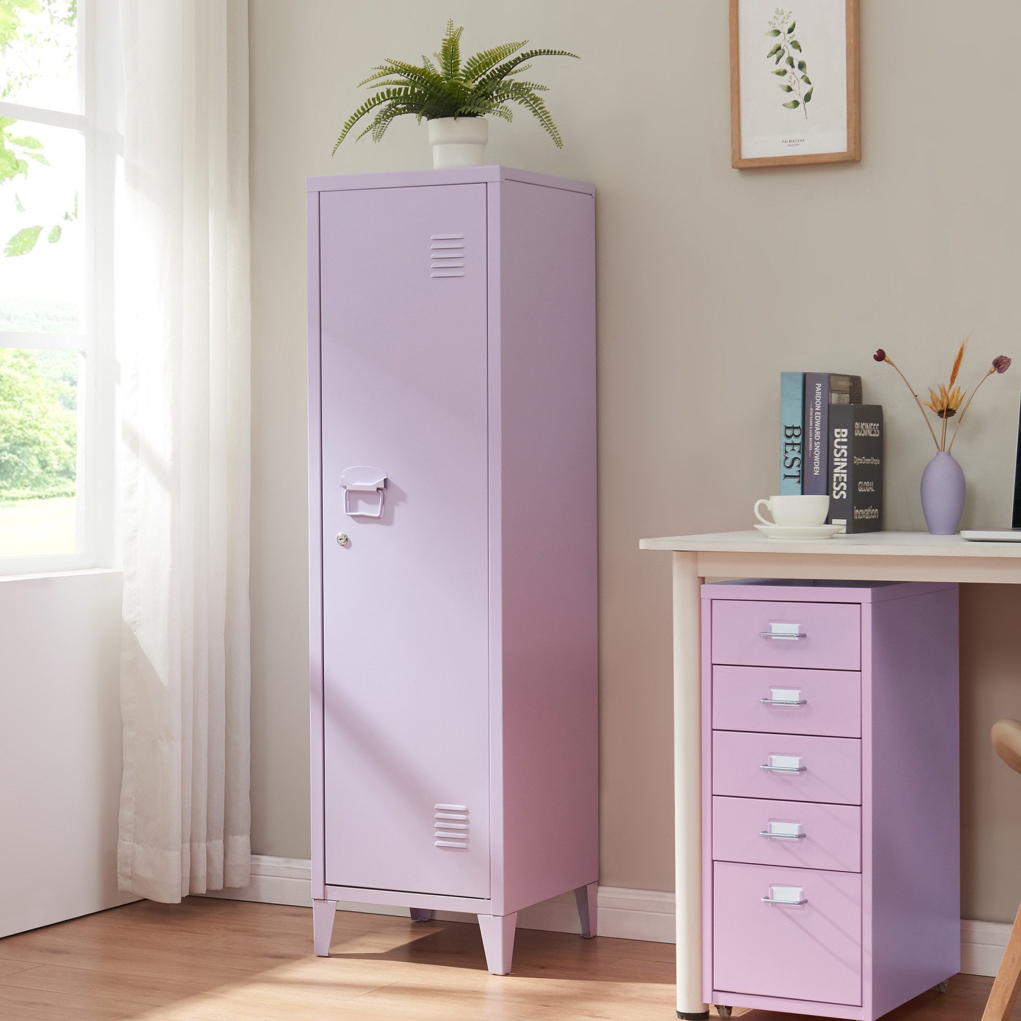 en.casa Spind »Kurikka« Einzelspind 137x38x38cm abschließbar Stahl Lila