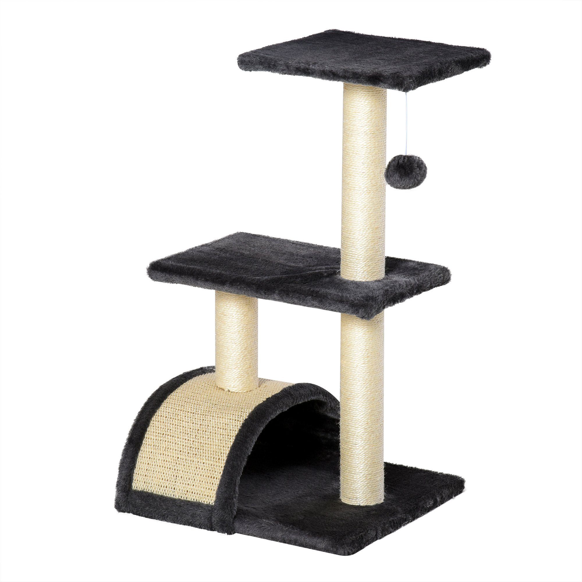 Kratzbaum klein, Katzenkratzbaum Katzenbaum Kletterbaum Sisal Plüsch Dunkelgrau
