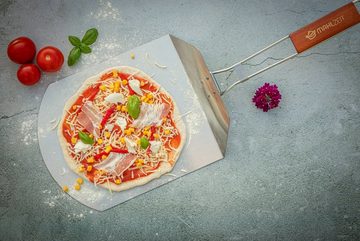 Mahlzeit Pizzablech Pizzaschaufel mit Bambus Griff, 25,5 x 30,5 cm Edelstahl Schieber, Edelstahl
