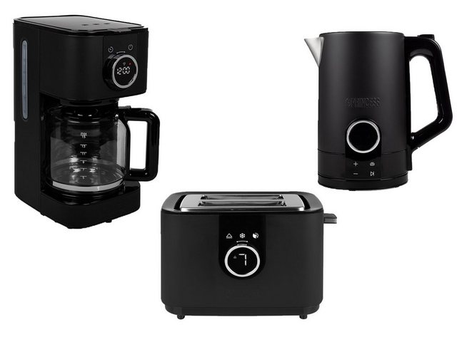 PRINCESS Filterkaffeemaschine, als Frühstück-Set mit Wasserkocher & Toaster Design Edelstahl Schwarz