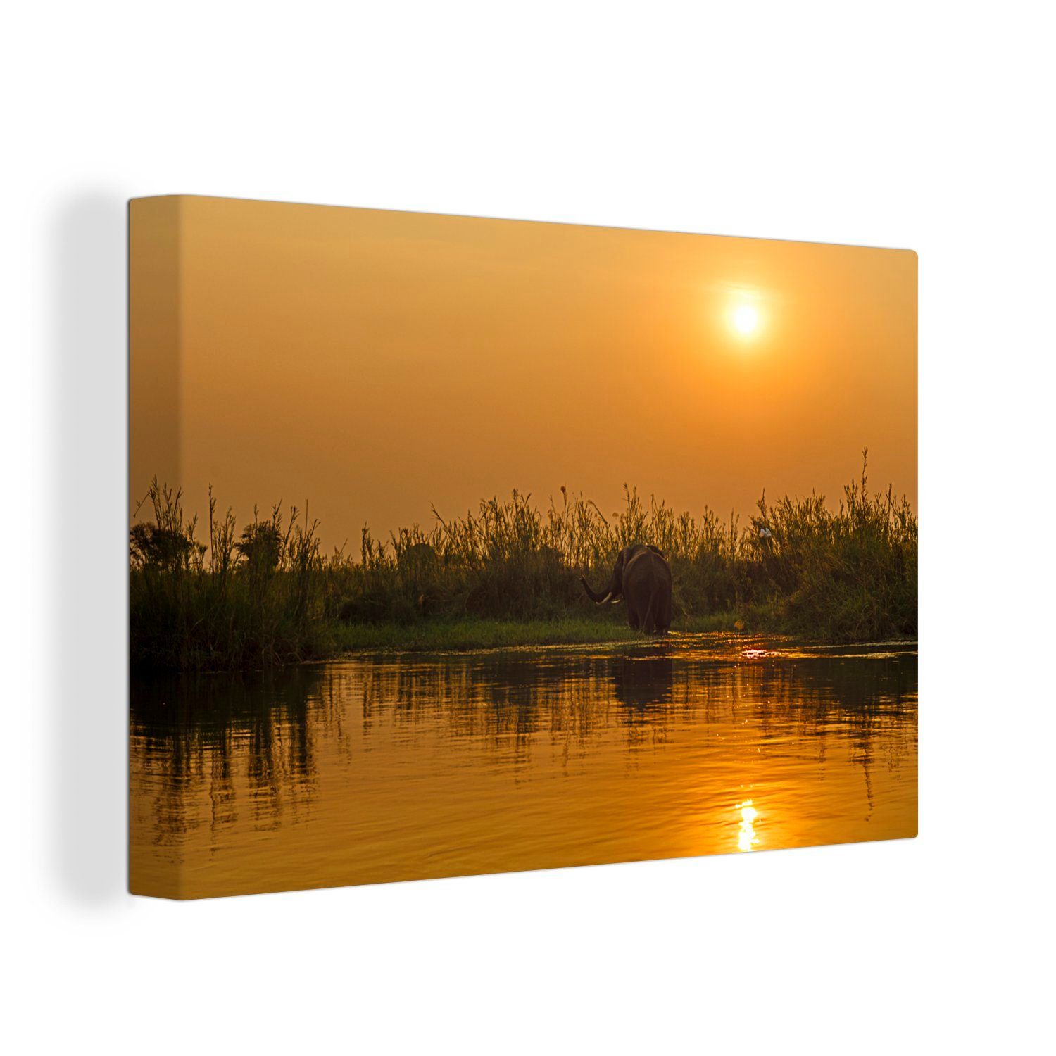 OneMillionCanvasses® Leinwandbild Sonnenuntergang entlang des Sambesi-Flusses im Lower Zambezi National, (1 St), Wandbild Leinwandbilder, Aufhängefertig, Wanddeko, 30x20 cm