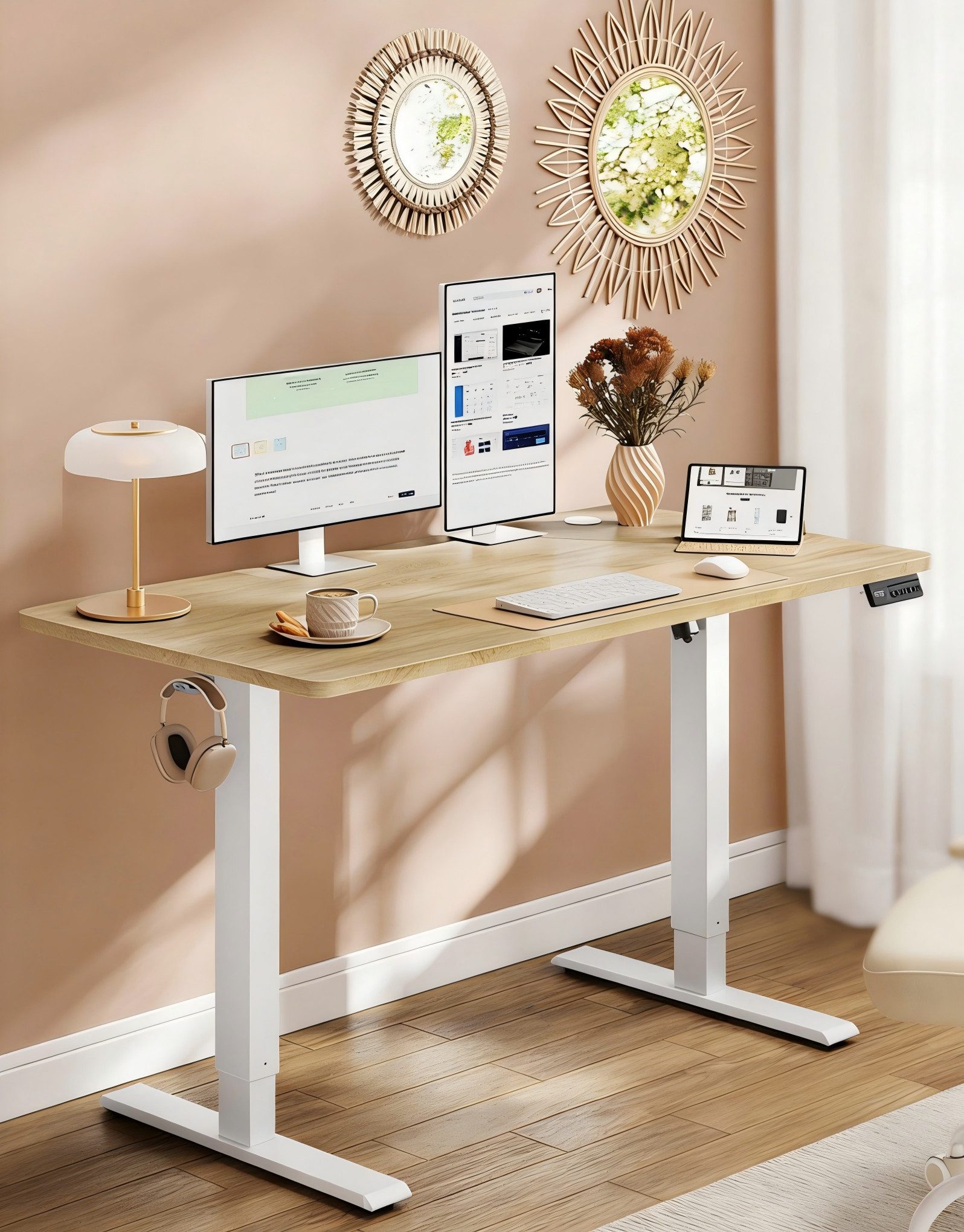 VASAGLE Schreibtisch Höhenverstellbarer, Stehtisch, Computertisch, Erinnerung bei langem Sitzen, Memory-Funktion mit 4 Höhen