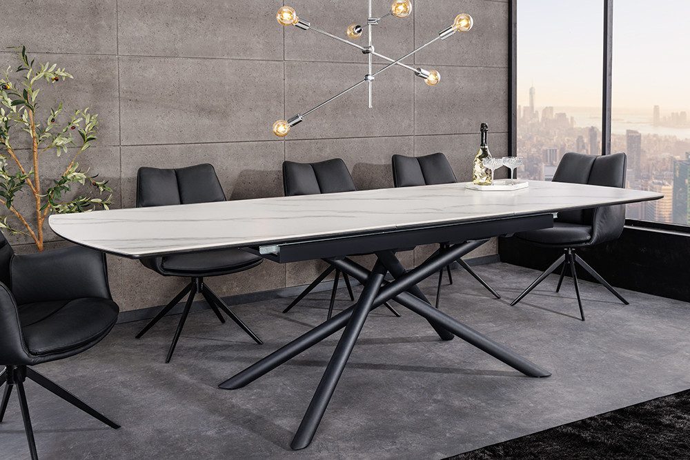 riess-ambiente Esstisch MIKADO 180-230cm weiß/schwarz - Keramik, ausziehbar, Sterngestell (Einzelartikel, 1-St), Marmor-Design & bis zu 10 Personen - ideal für Dein Esszimmer