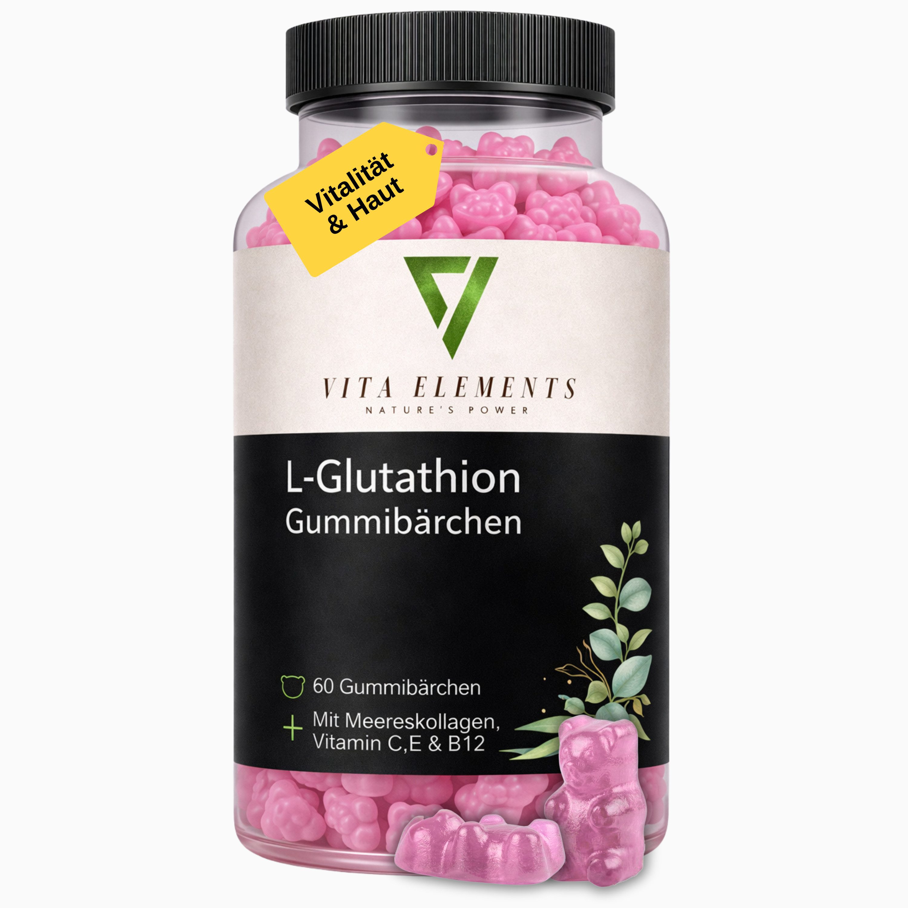 Vita Elements L-Glutathion Gummibärchen, 60 St., Hochwertiger Komplex ohne Gentechnik Laborgeprüft in Deutschland