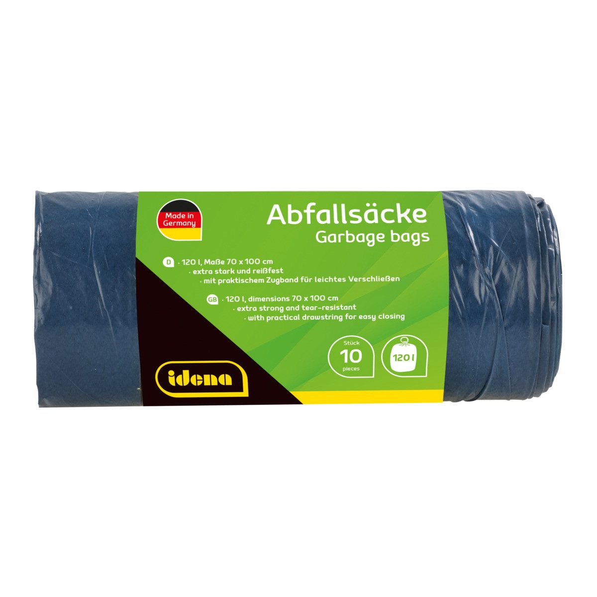 Idena Müllbeutel Idena 50056 - Abfallsäcke, blau, 1 Rolle mit 10 Stück, 120 Liter, 40µ