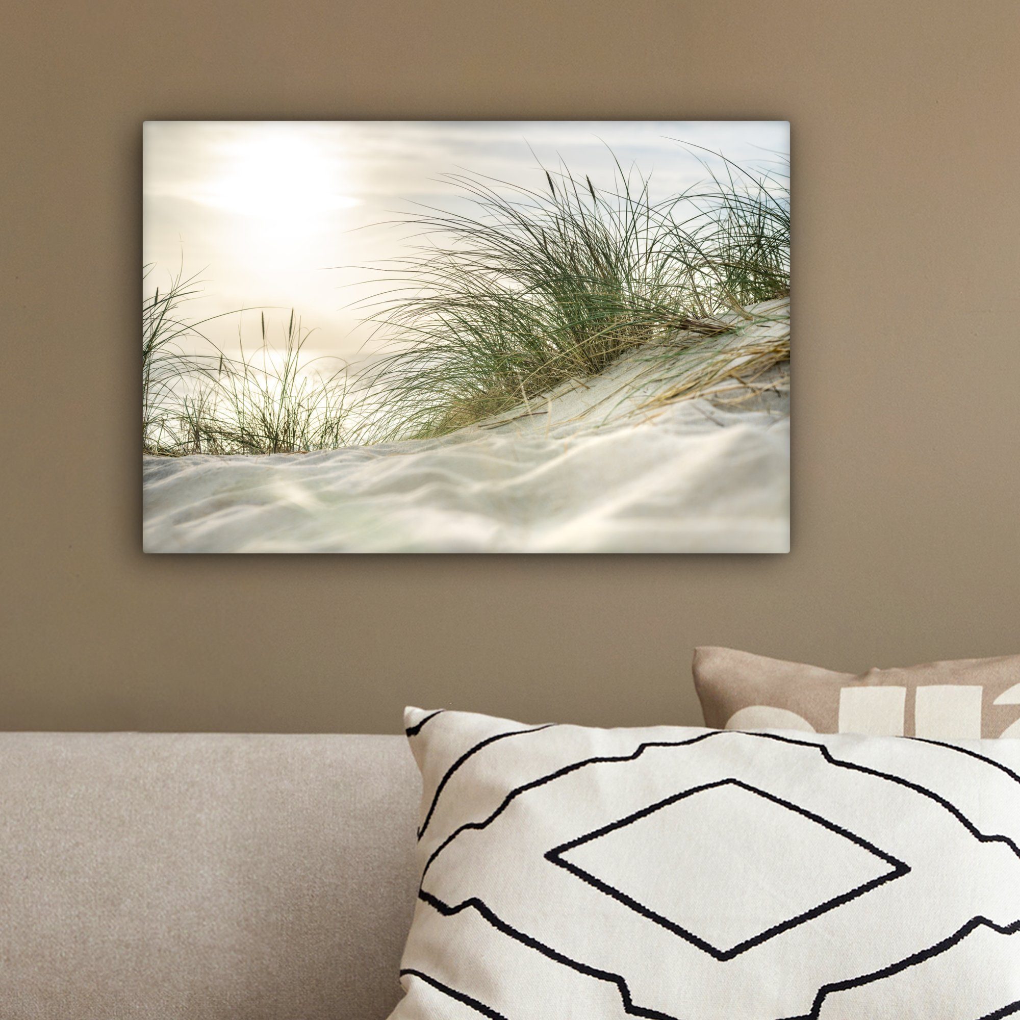 OneMillionCanvasses® Leinwandbild Dünen mit Strandhafer Aufhängefertig, cm des St), Wandbild Sonne Wanddeko, der 30x20 Leinwandbilder, (1 Nationalparks, in