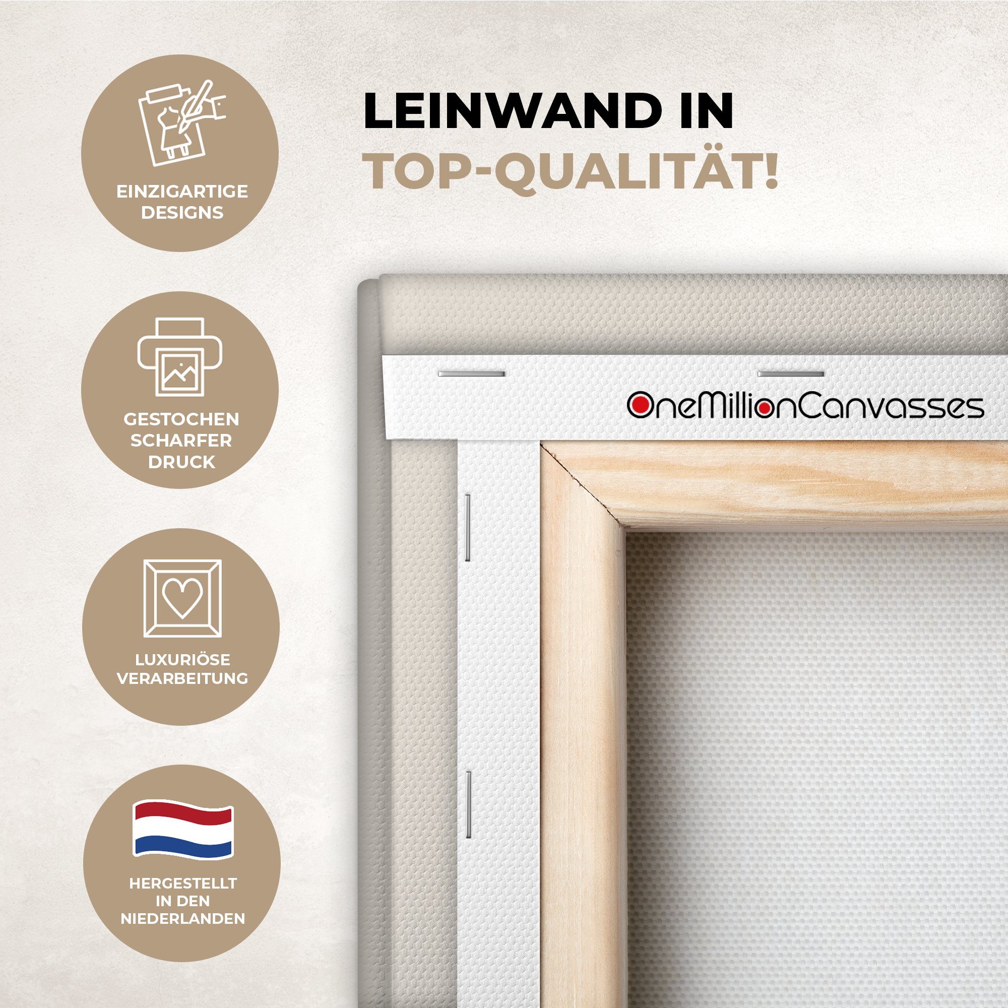 OneMillionCanvasses® Leinwandbild Weihnachten - Ho ho ho - Sprichwörter - Beige - Weihnachtsmann, Fotodruck (1 St), Wandbild, Deko Schlafzimmer Wohnzimmer Flur 20x20 cm