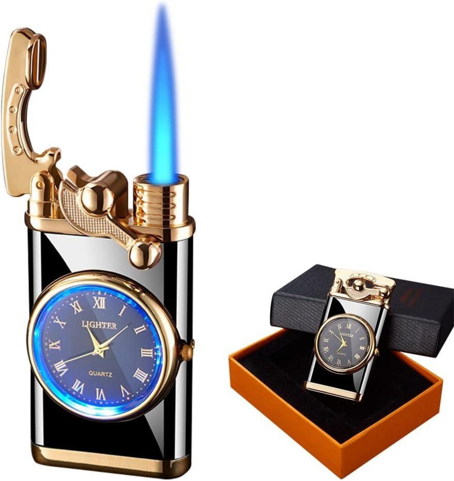Feuerzeug Jet Feuerzeug mit Uhr, Winddicht, Tragbar, Inflatable
