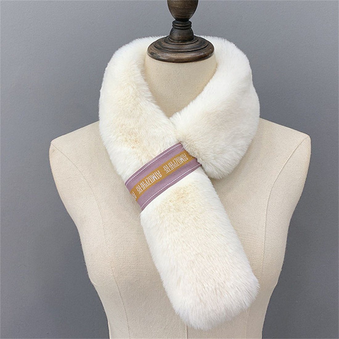 DÖRÖY Modeschal Damen Winter Mode Schal warmen Beige Schal, Plüsch Kunstpelz Kreuz verdickte