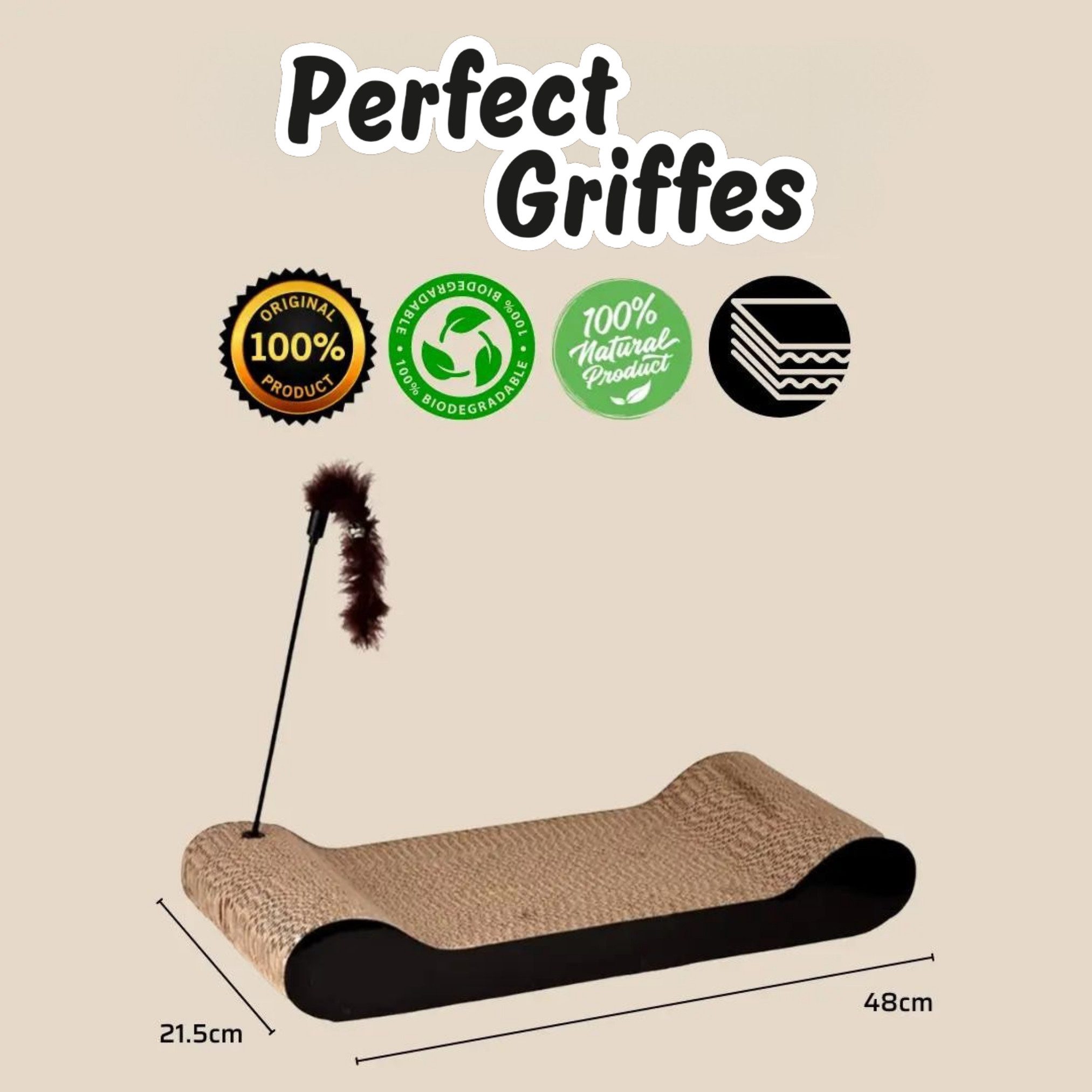 Venteo Kratzpappe Perfect Griffes, (Spar Set, 1-tlg., 1er, 2er oder 4er Pack), Kratzmatte aus Pappe, umweltfreundlich, langlebig, mit Feder