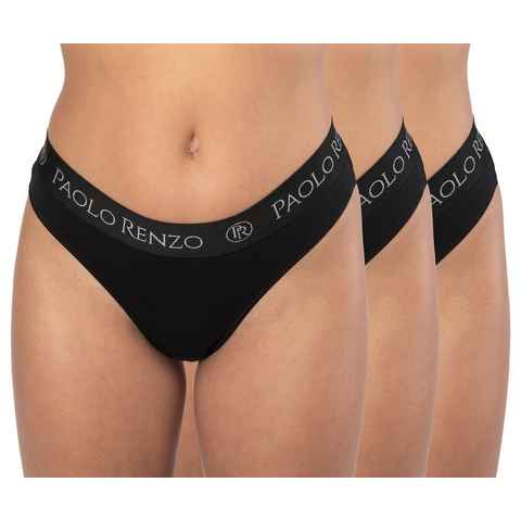 Paolo Renzo Stringtanga Sports-Collection Atmungsaktive & Hautsympatische Damen Tanga (3-St) Sport Tanga aus hochwertiger Baumwolle