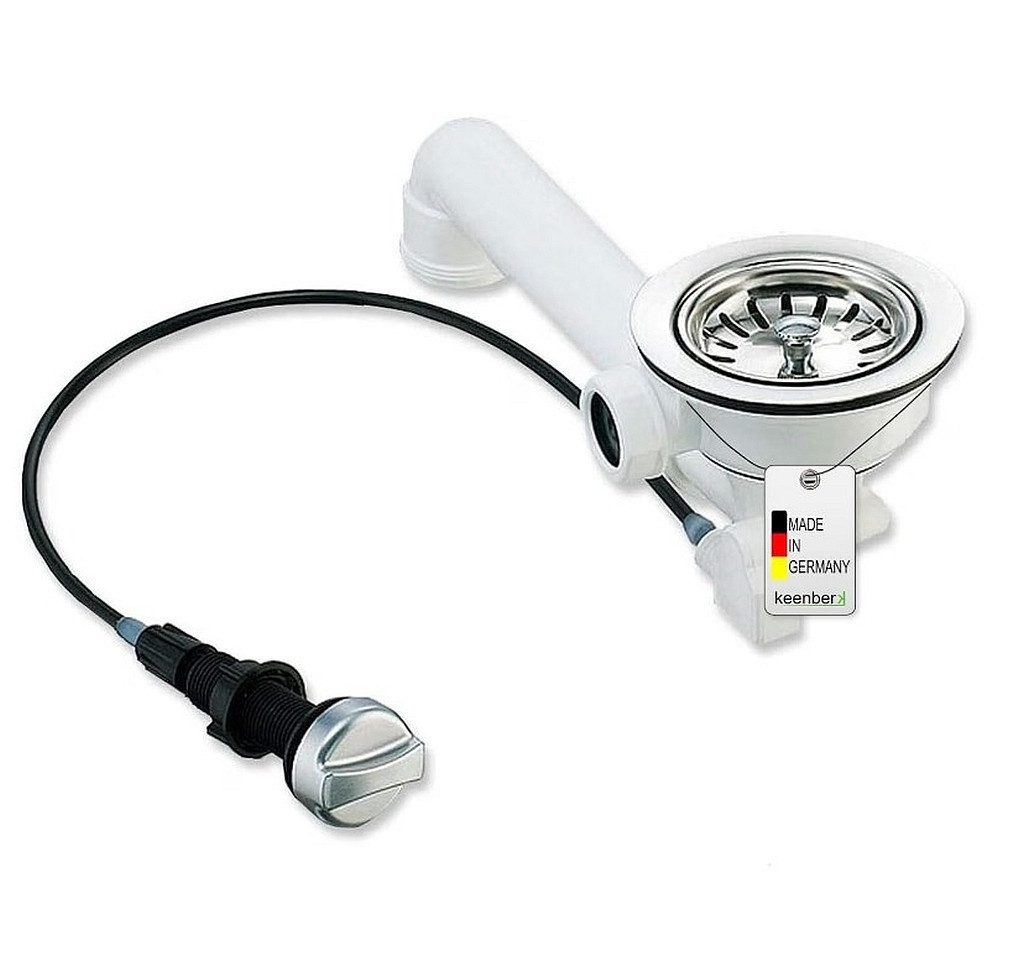 keenberk Anschluss-Set Spülenablauf Siebkorbventil 3 1/2" Ø 114 mm mit Seil-Drehbetätigung