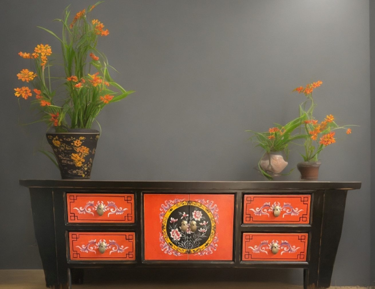 OPIUM OUTLET Kommode Asiatische Möbel Chinesischer Schrank Orientalisches TV Lowboard (Vintage Landhaus-Stil, Asia Sideboard komplett montiert), Breite x Tiefe x Höhe: 177 cm x 45 cm x 60 cm