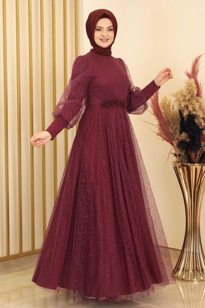 fashionshowcase Abendkleid silbriges Tüllkleid Abiye Abaya günstig online kaufen