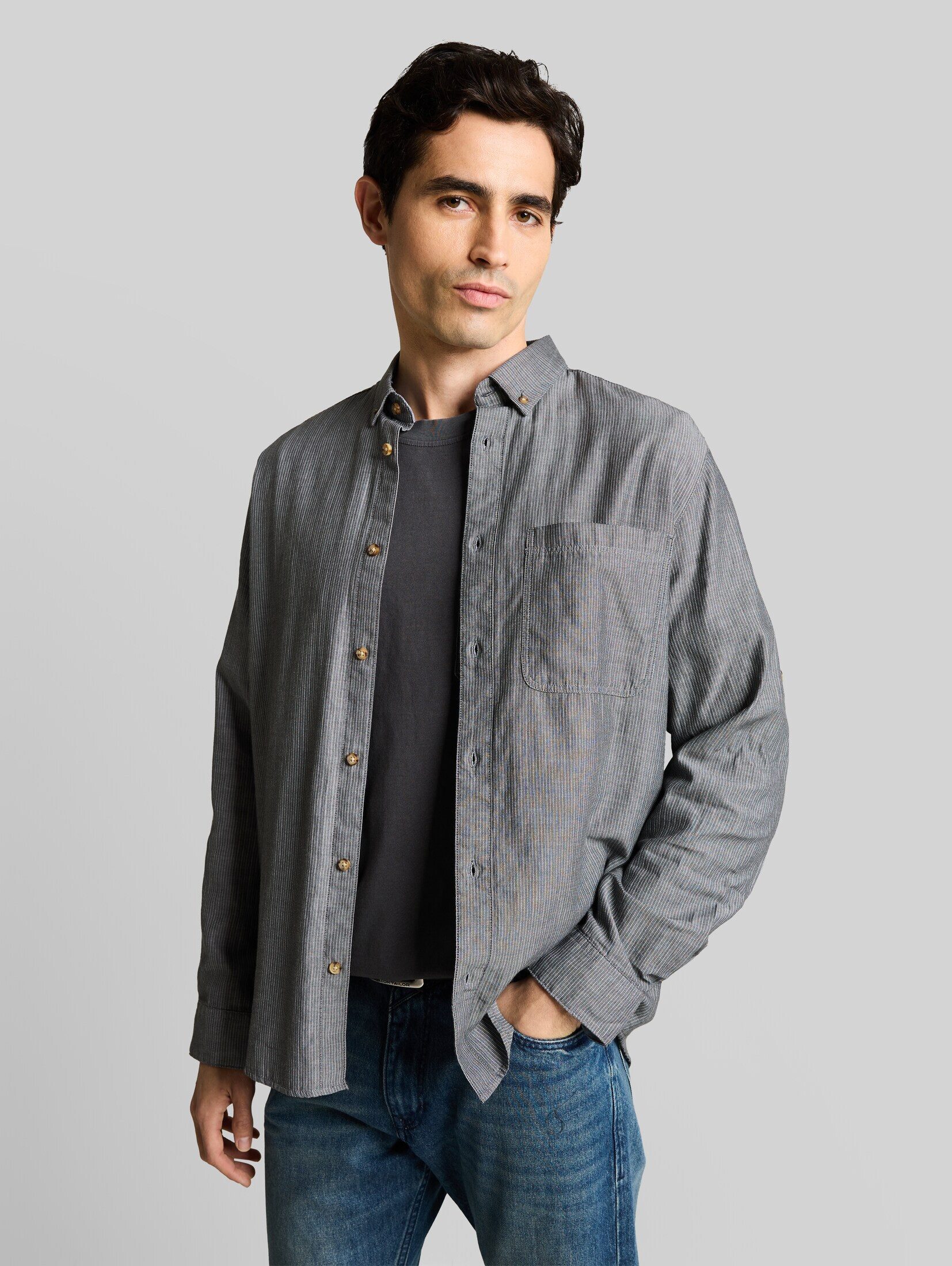 TOM TAILOR Langarmhemd Blusen & Shirts Regular Fit Hemd mit Turn-Up-Funktion