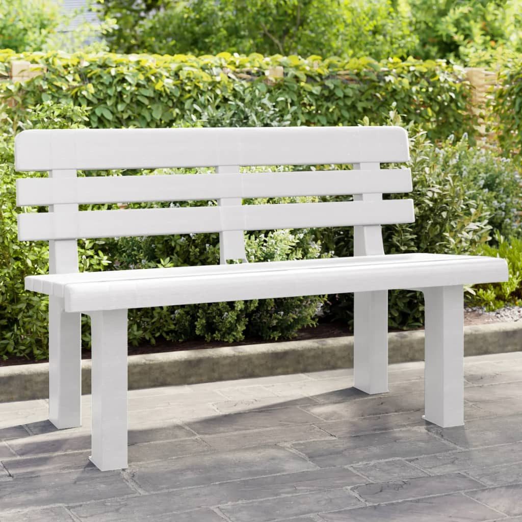 furnicato Gartenbank Polypropylen Weiß 110 x 52 x 71 cm, Hitzebeständige Sitzbank mit Rückenlehne für die Veranda oder Terrasse