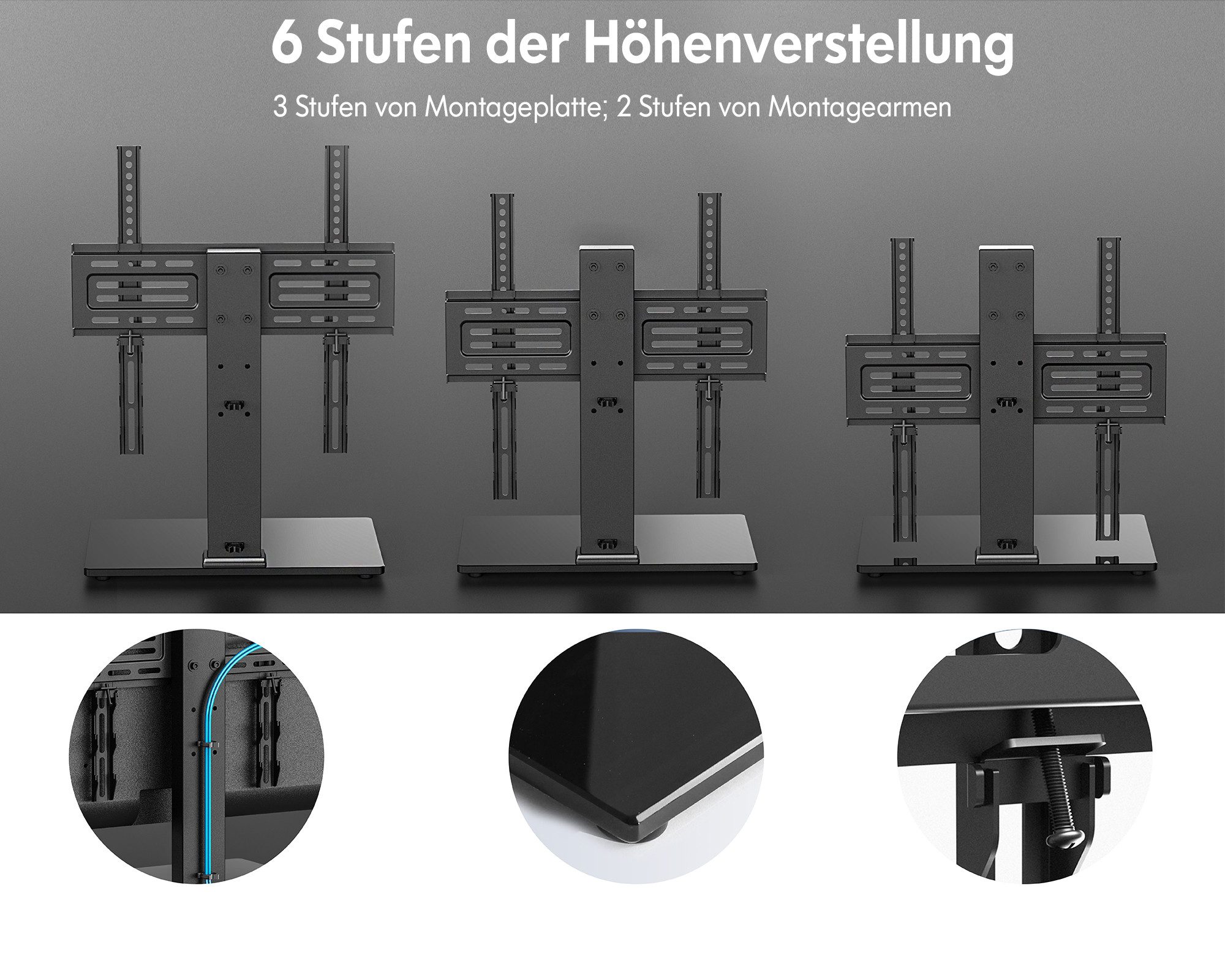FITUEYES TV-Ständer TV-Halterung, Fernseher-Ständer, 27-55 Zoll, höhenverstellbar, (bis 55 Zoll, einfache Montage, mit rutschfesten Gummipads) – Bild 5 von 5