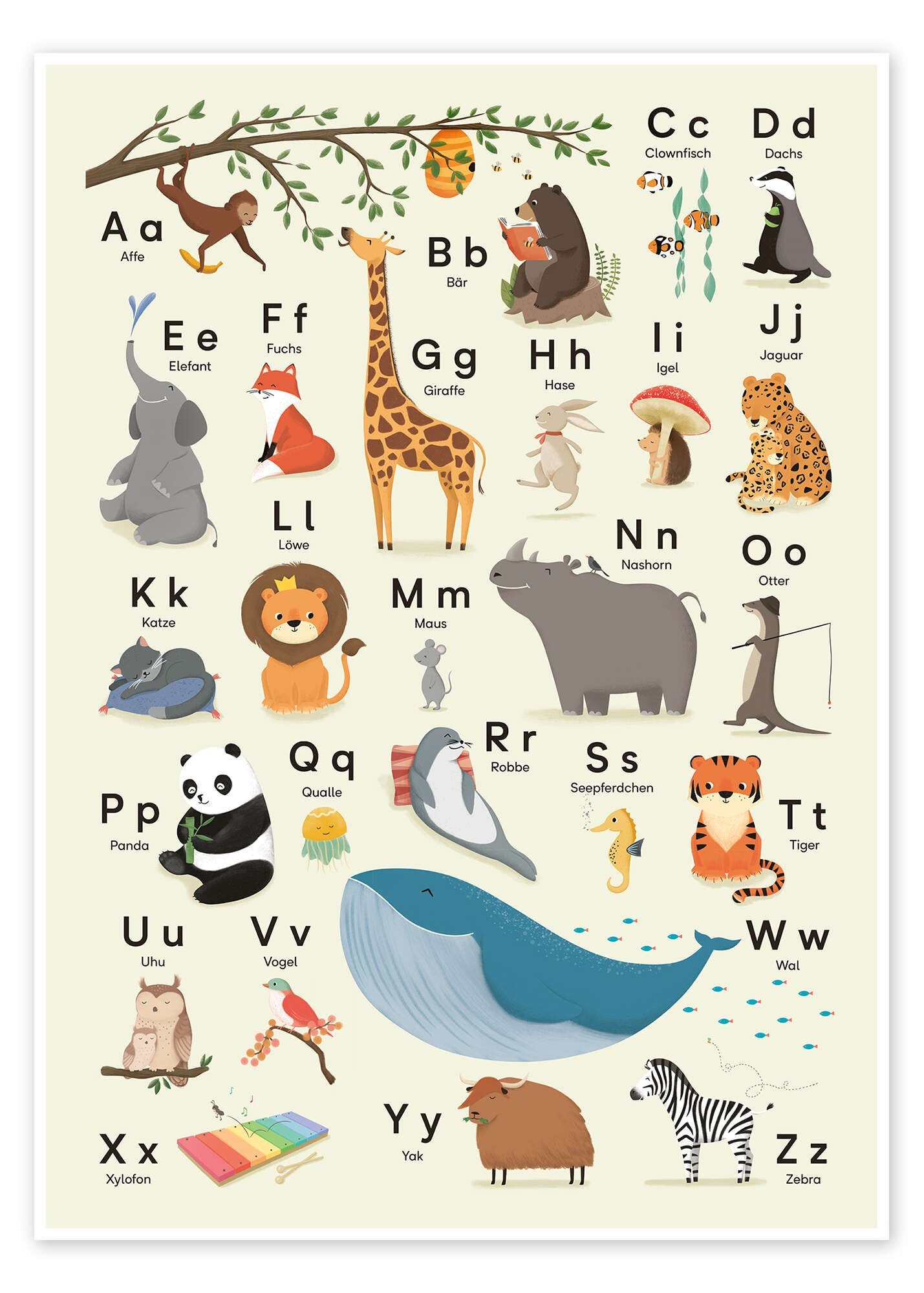Posterlounge Wandbild Das Tieralphabet, Sandy Lohß, erhältlich als Poster, Leinwandbild, Wandsticker oder Acrylglasbild