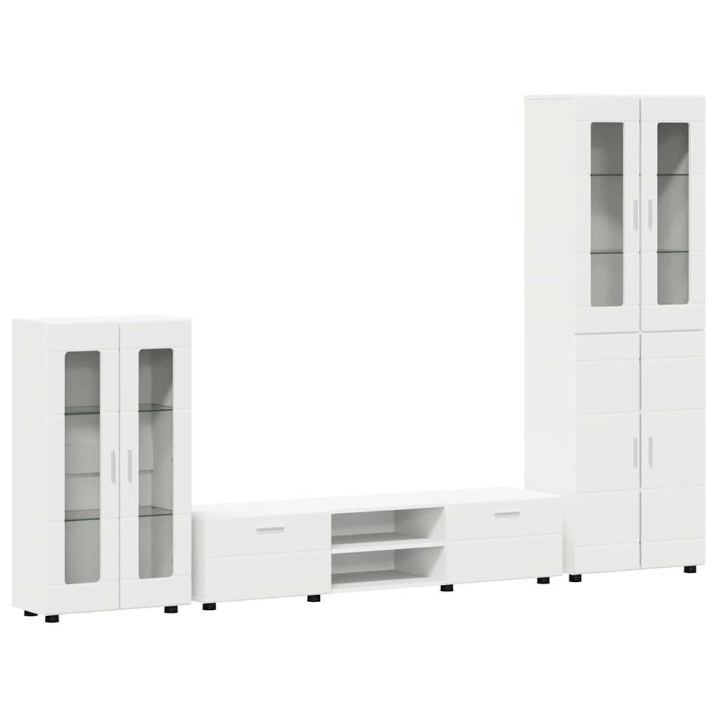 vidaXL Wohnzimmer-Set TV-Schrankset mit Schubladen FLORIN 3 pcs Weiß Holzwerkstoff, (3-St)