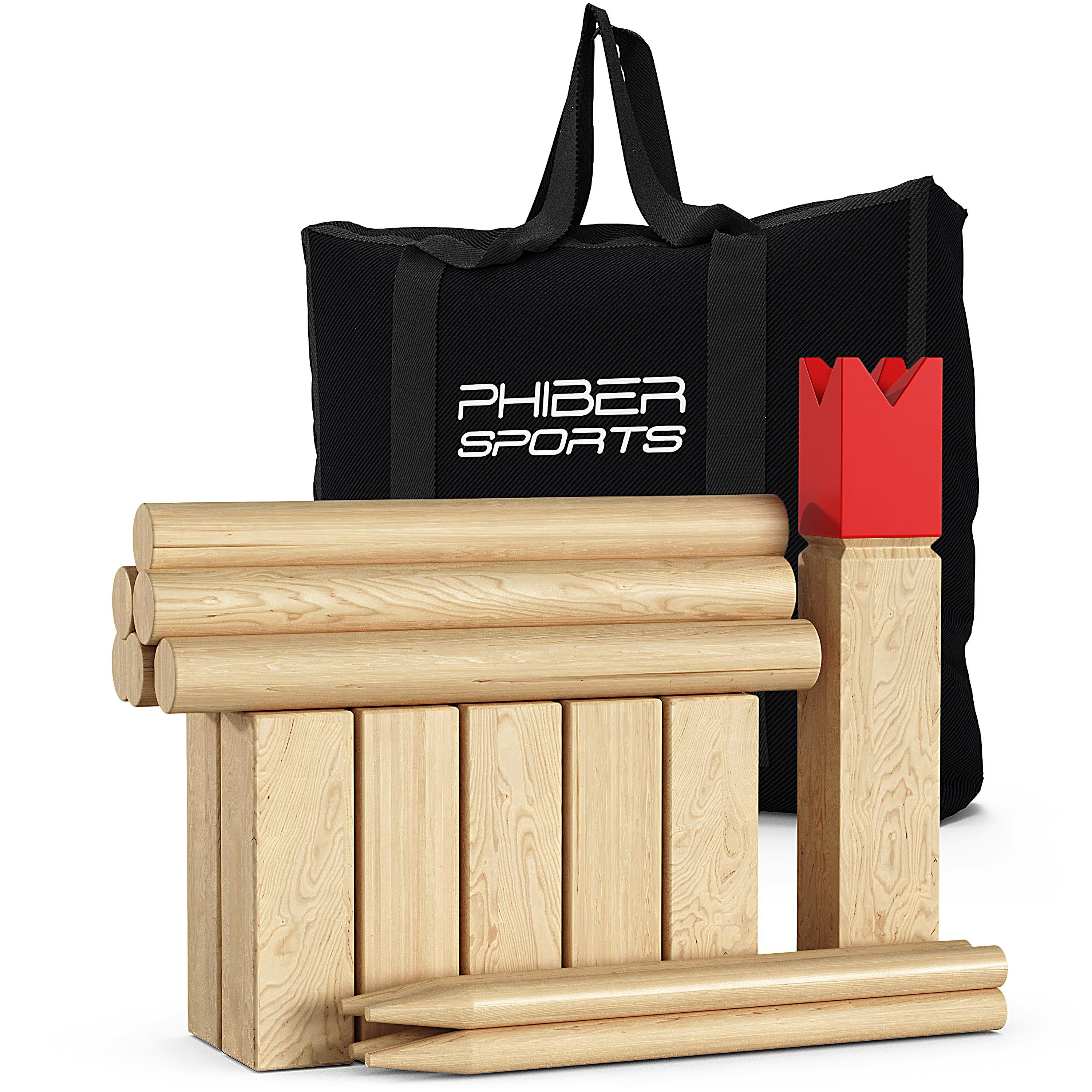 PHIBER-SPORTS Spiel Kubb Wikinger Spiel aus Holz in PREMIUM Qualität – Aus massivem Holz, Kubb Wikinger Schach, Splitterfreies Hartholz