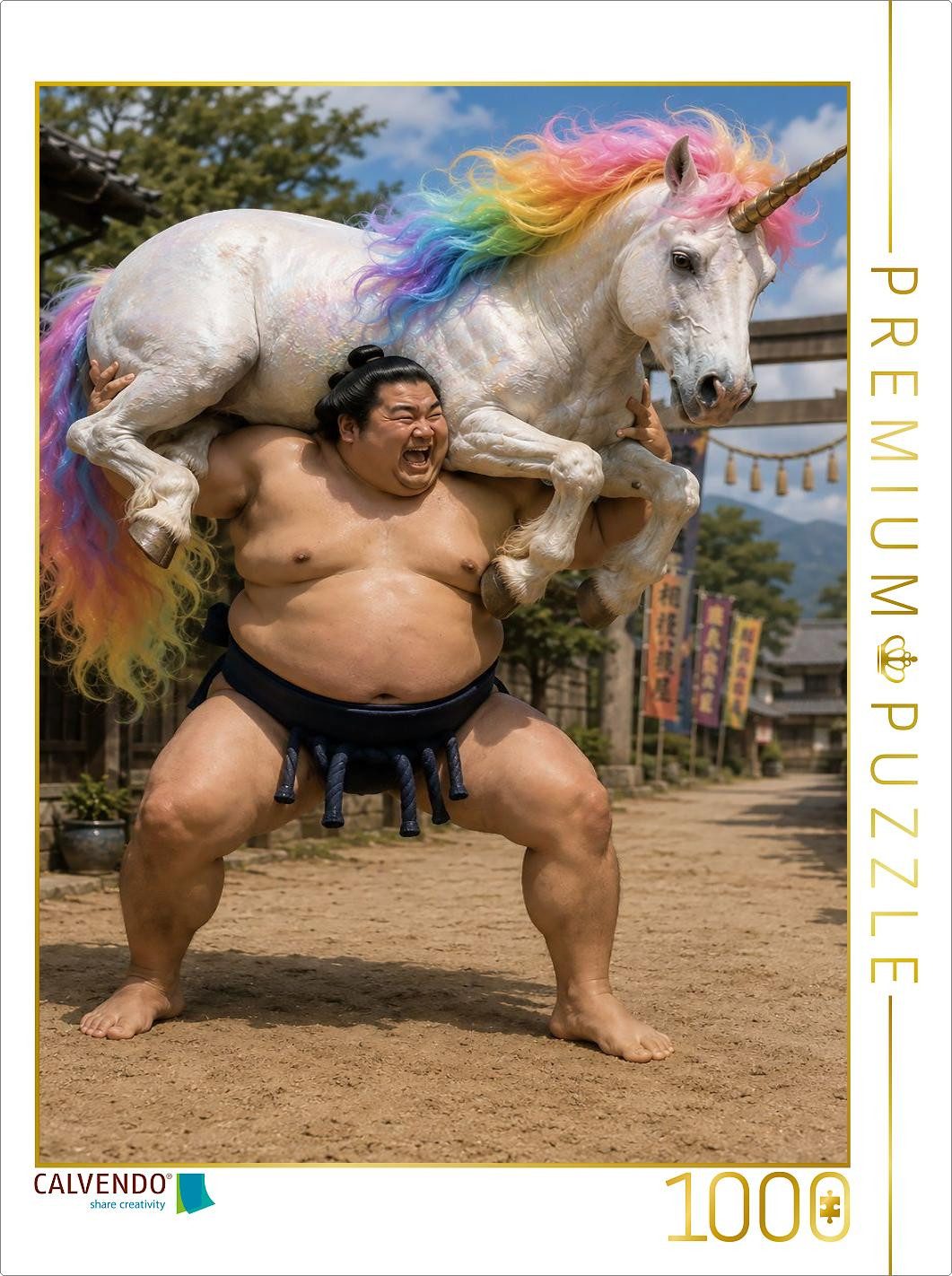 CALVENDO Puzzle CALVENDO Puzzle Sumo Wrestler and Rainbow Unicorn, 1000 pieces, finis, 1000 Puzzleteile