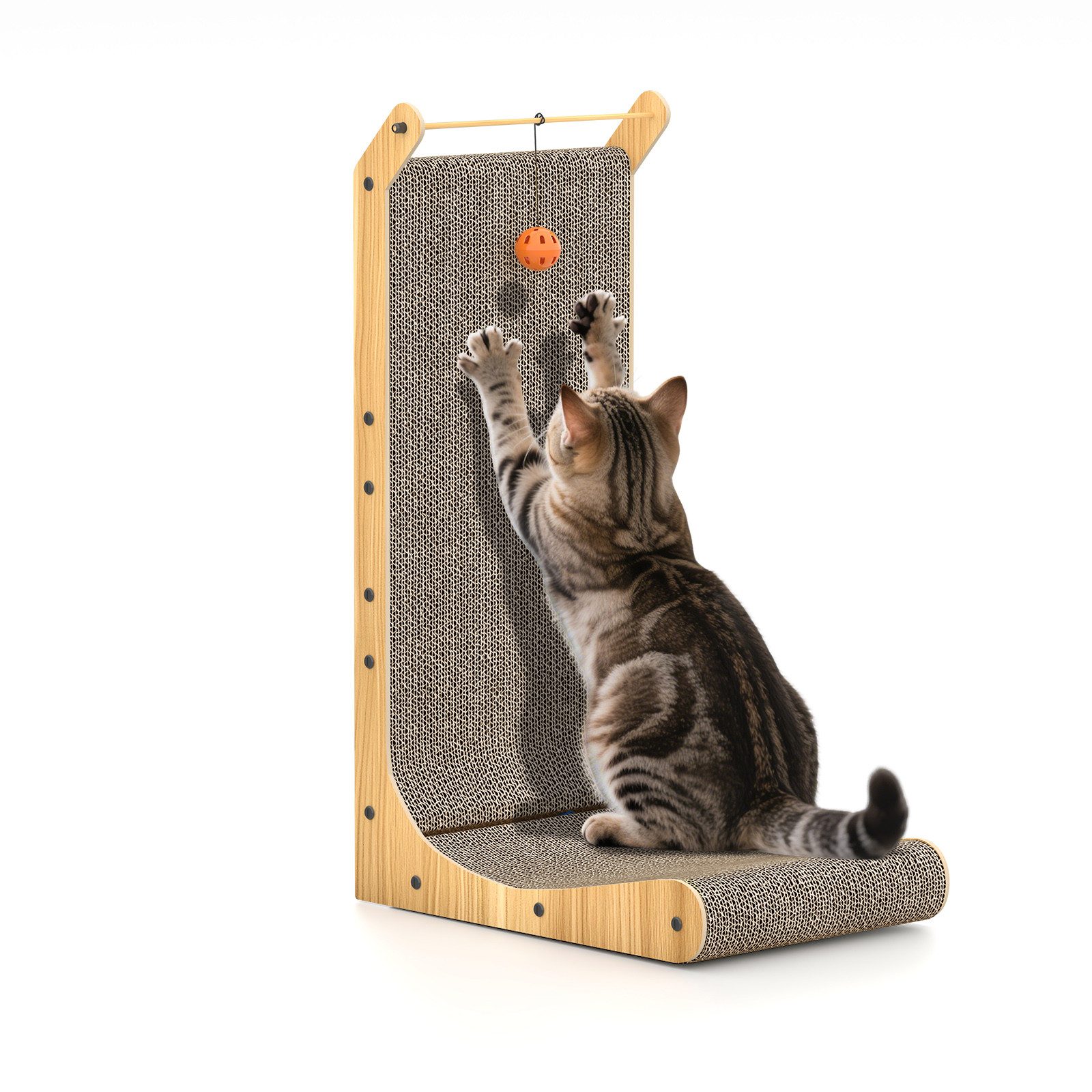 Dogat Kratzbrett L formiges Kratzbrett mit Spielkugel, 68cm, B × T × H: 42 × 29 × 68 cm, zur Wandmontage, Kratzmatte