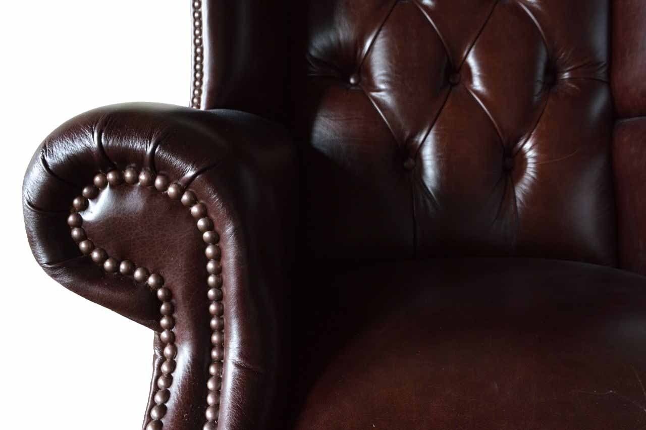 JVmoebel Ohrensessel Wohnzimmer Made 1 Chesterfield Sitzer Sessel Design Europe In Braun Leder Ohrensessel