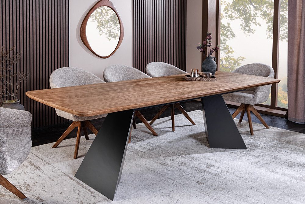 riess-ambiente Esstisch PRESTIGE 180-240cm natur/schwarz - Walnussfurnier, Metall, ausziehbar (Einzelartikel, 1-St), Industrial Design & bis zu 12 Personen – ideal für Dein Loft-Esszimmer