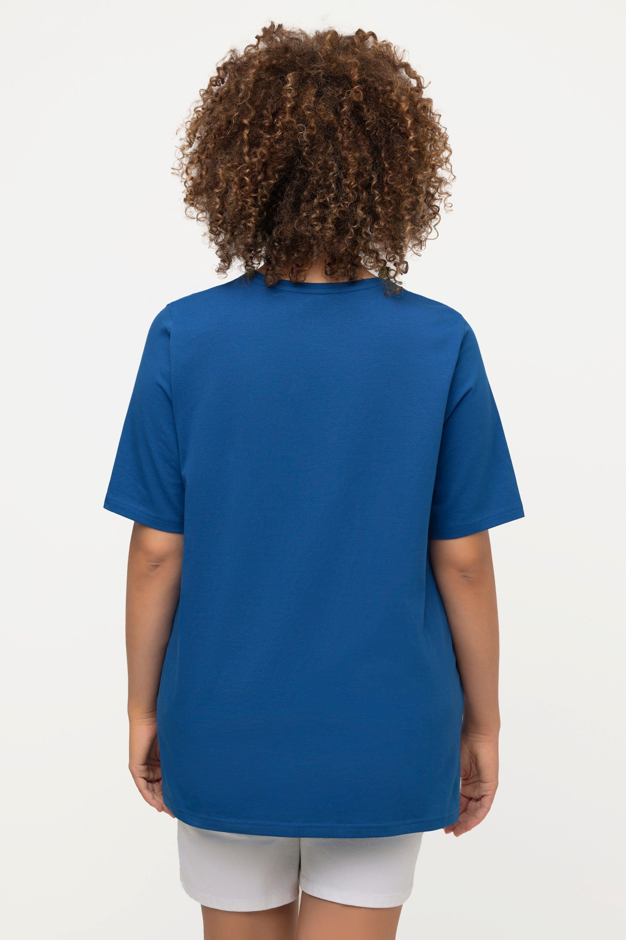 Ulla V-Ausschnitt grau Rundhalsshirt T-Shirt Halbarm A-Linie Popken