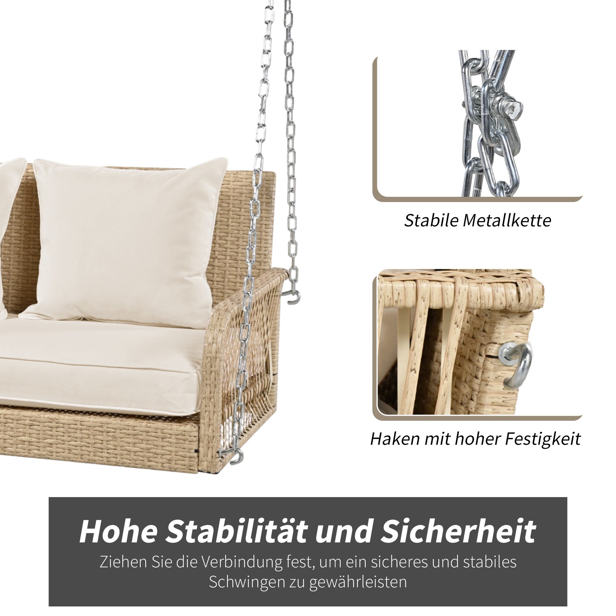 Flieks Hollywoodschaukel, 2,00-Sitzer, 2 Sitzer Gartenschaukel Gartenmöbel Balkonset Gartenlounge Rattan