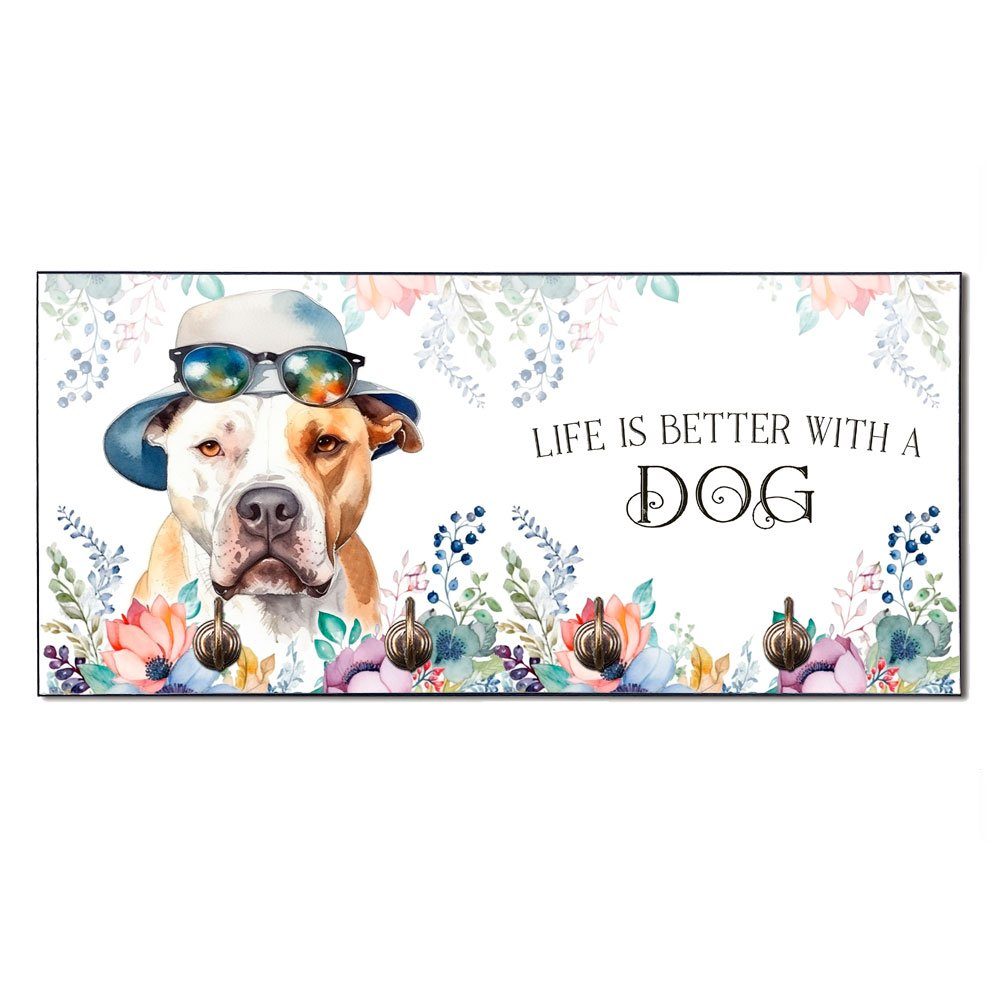 Cadouri Wandgarderobe PITBULL Hundegarderobe - Wandboard für Hundezubehör (Garderobe mit 4 Haken), MDF, mit abgeschrägten Ecken, handgefertigt, für Hundebesitzer