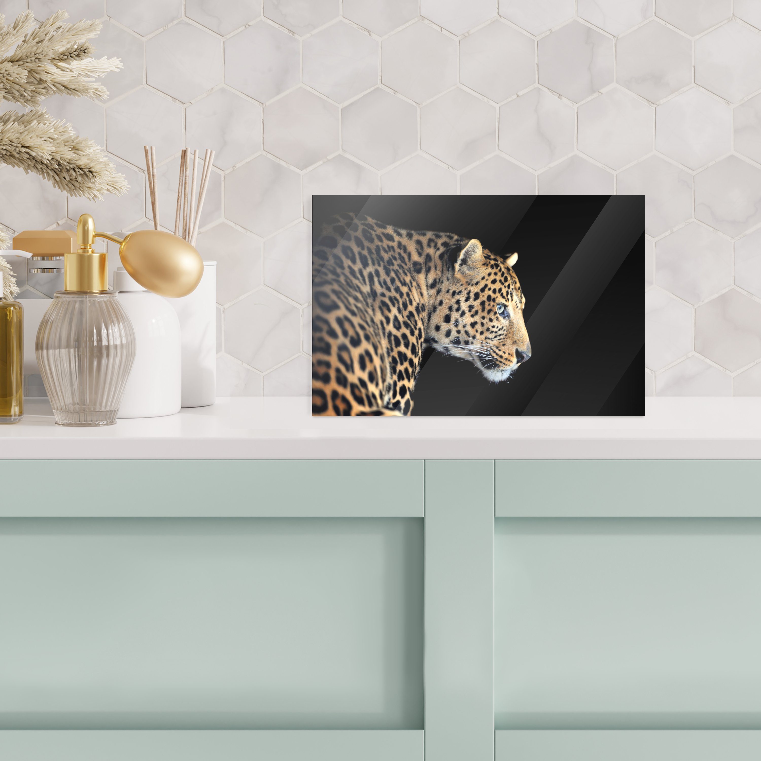 MuchoWow Acrylglasbild Leopard - Bilder St), auf Glasbilder (1 Foto auf Schwarz, - - - Profil Wanddekoration Glas Glas - Wandbild