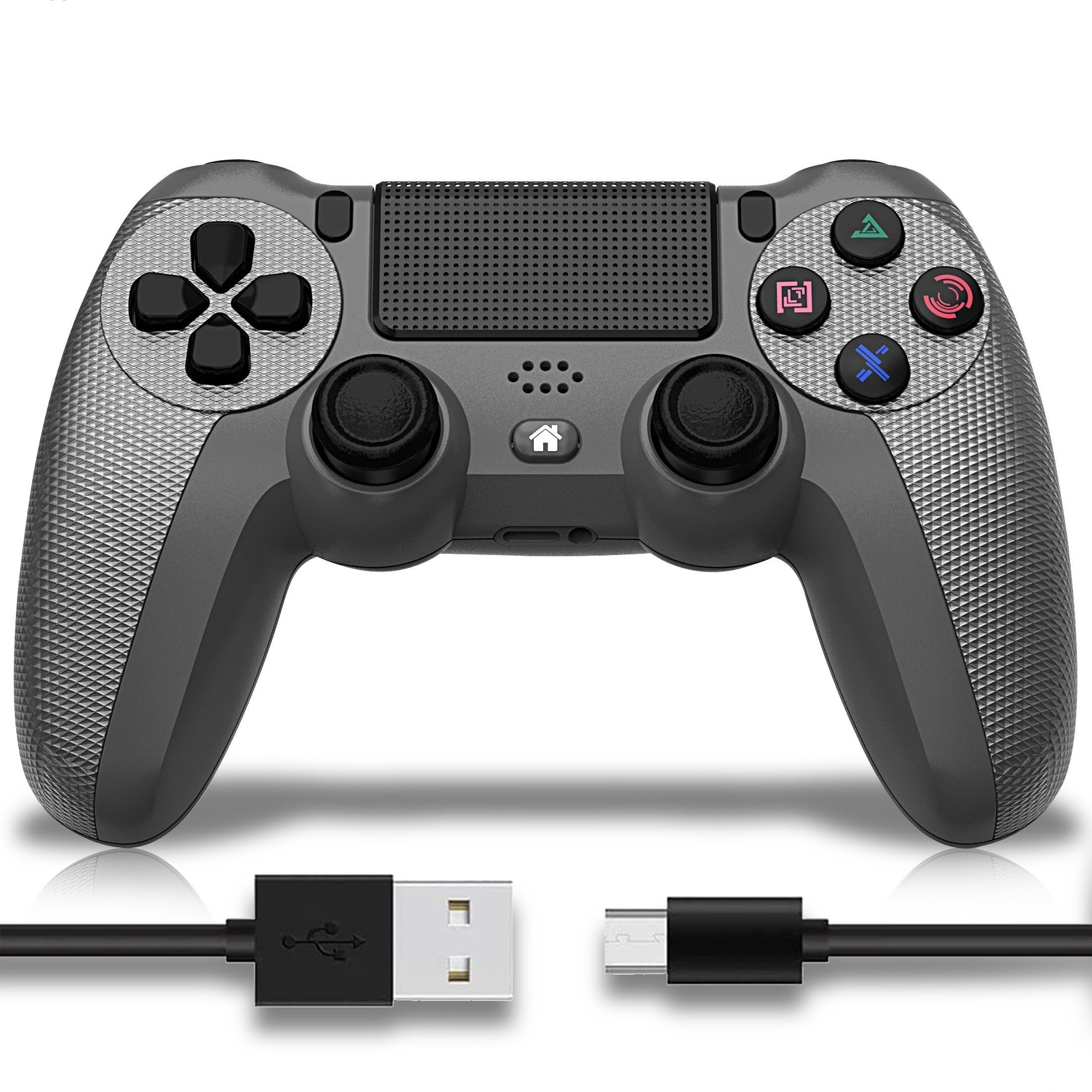POPOLIC Controller für PS4 Mobile, Dualshock,Wireless PC-Controller (6-Achsen, LED-Licht, Touchpanel, Kopfhörerbuchse, inkl. Ladekabel, 1 St., 600-mAh-Akku, Bequeme Tasten, Präzises D-Pad)
