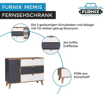Furnix Kommode MEMIS Designer RTV Fernsehschrank Eiche/Weiß+Graphit, B120 x H90 x T40 cm