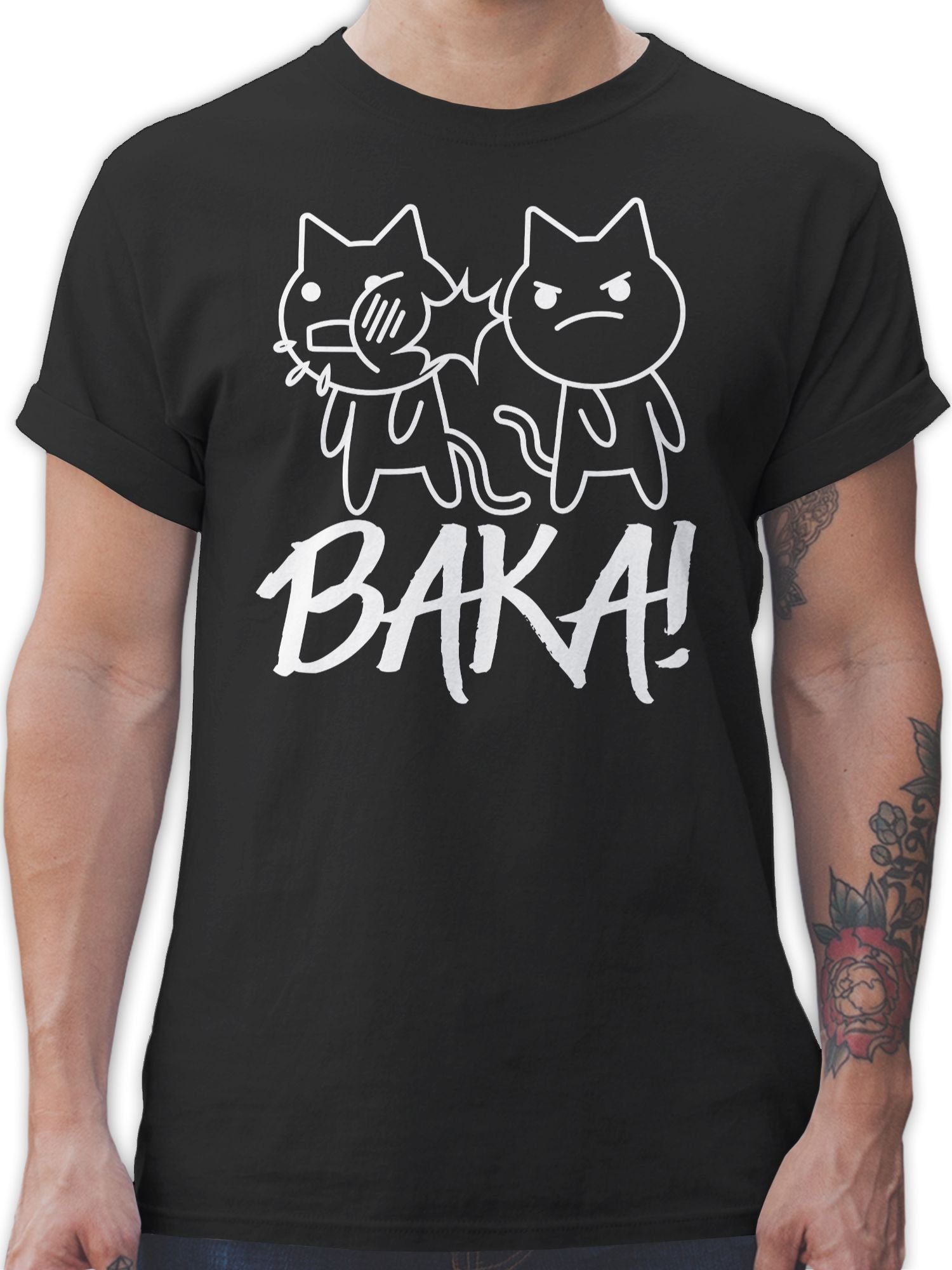 Skonto Shirtracer T-Shirt Baka! - weiß 01 Katzen Schwarz mit Anime Geschenke