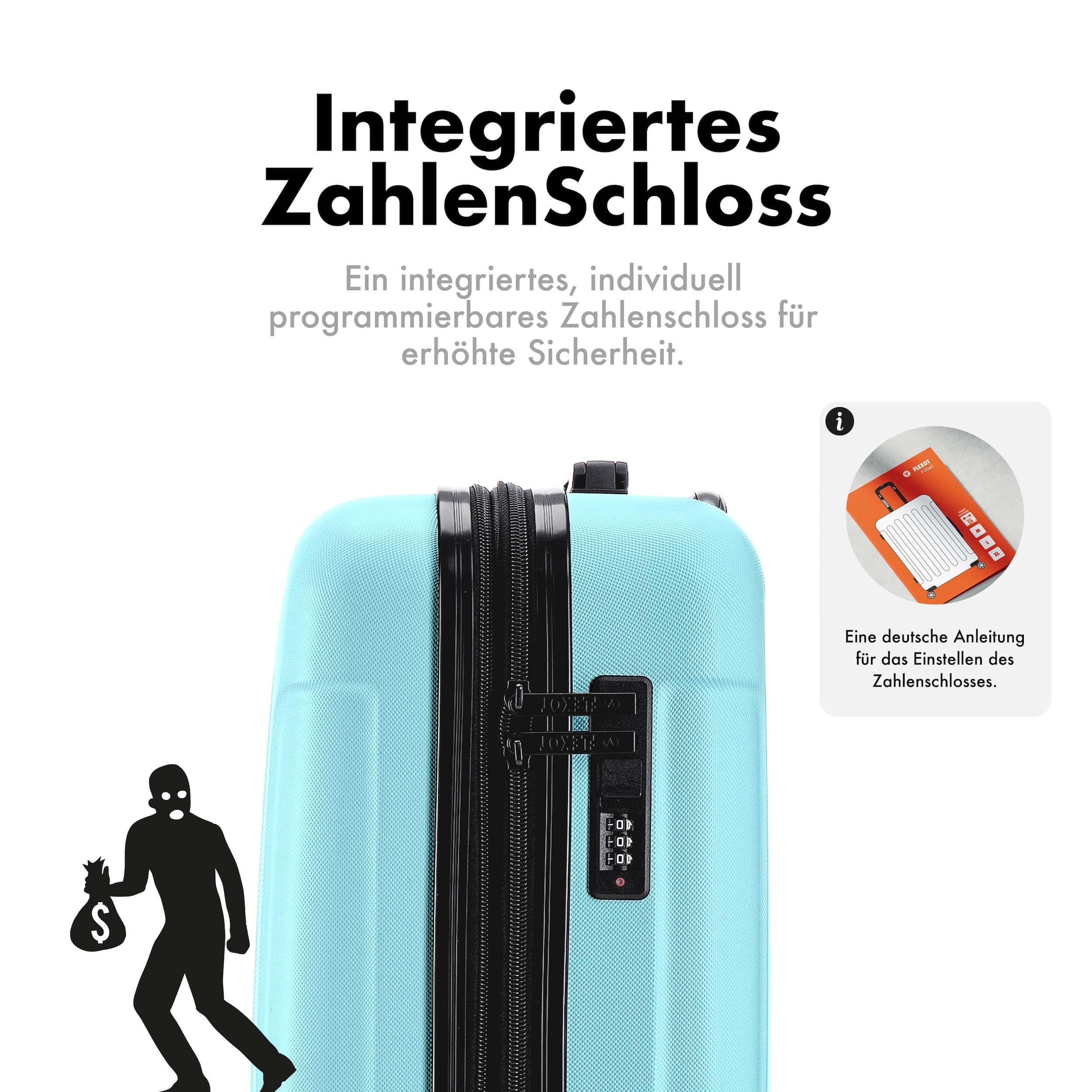 Flexot Hartschalen-Trolley F-3045 (Gr. M, L, XL) – Kofferset – ABS-Hartschale, 4 Rollen, Robuster und moderner Koffer mit vier 360° Rollen und Zahlenschloss – Bild 5 von 5