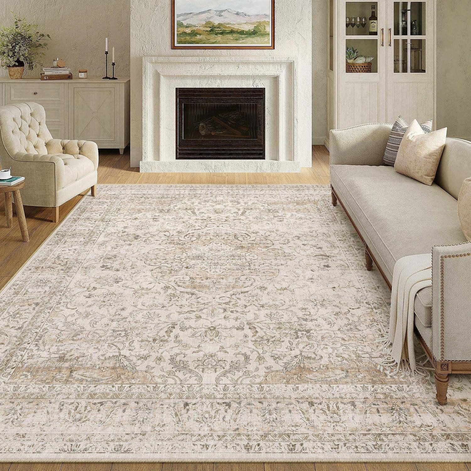 LuxusKollektion Teppich Teppich Wohnzimmer 240x300cm Beige Vintage Waschbar, rechteckig, Höhe: 10 mm