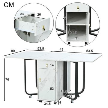 BlingBin Klapptisch Multifunktionaler ausziehbarer Esstisch (1-St., Esstisch mit Aufschrank und 2-Schubladen), mit 4-Stützbeinen und Riemenscheibe