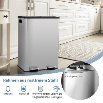 COSTWAY Mülleimer Inneneimer herausnehmbar, 2 Fächer, 2 x 30L, aus Edelstahl