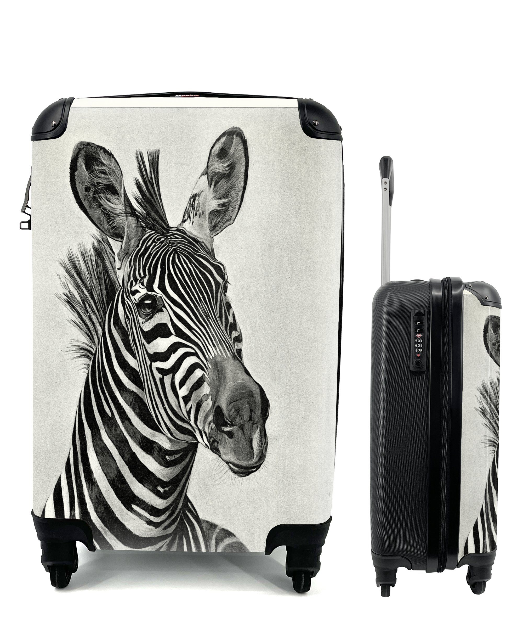 MuchoWow Handgepäckkoffer eines Trolley, Ferien, schwarz-weiße mit Reisetasche Rollen, 4 für Zebras, Handgepäck Reisekoffer Eine Illustration rollen