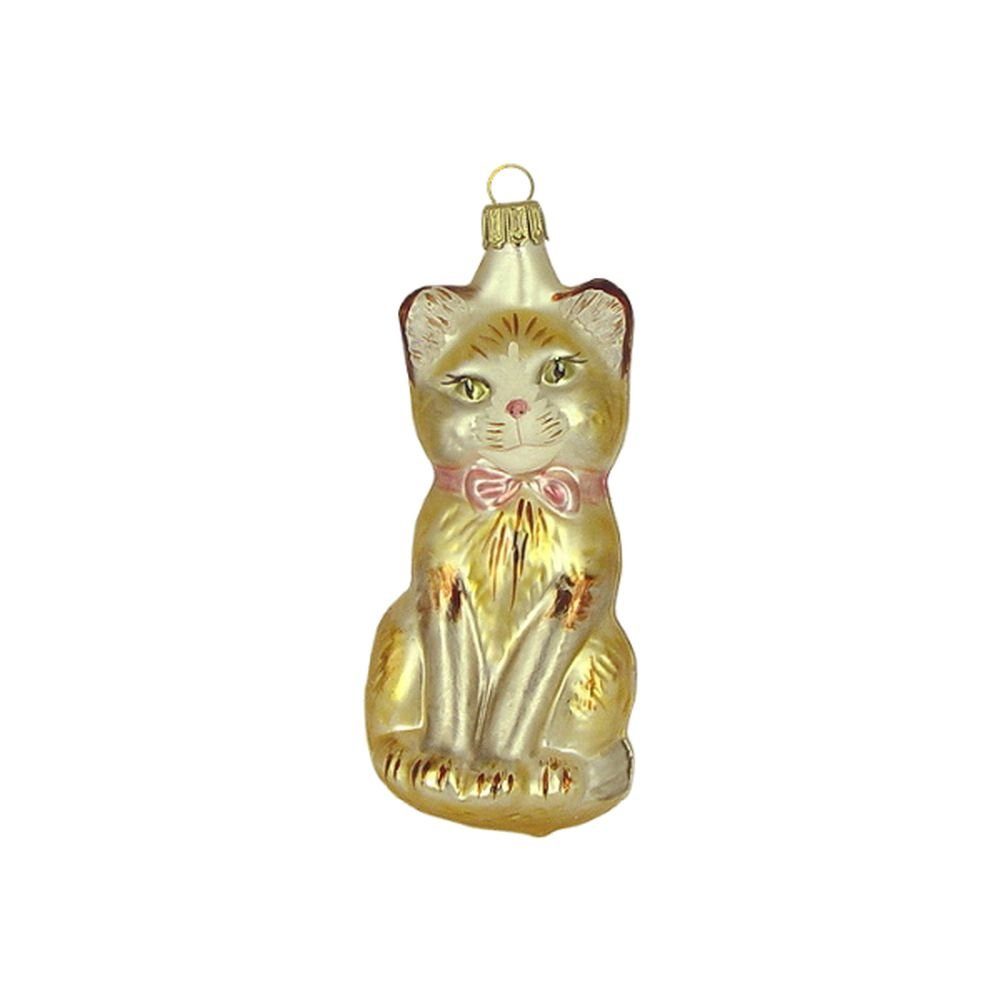 Haberland Glasschmuck Lauscha Christbaumschmuck Große Katze bernstein matt 12 cm Lauschaer Glas