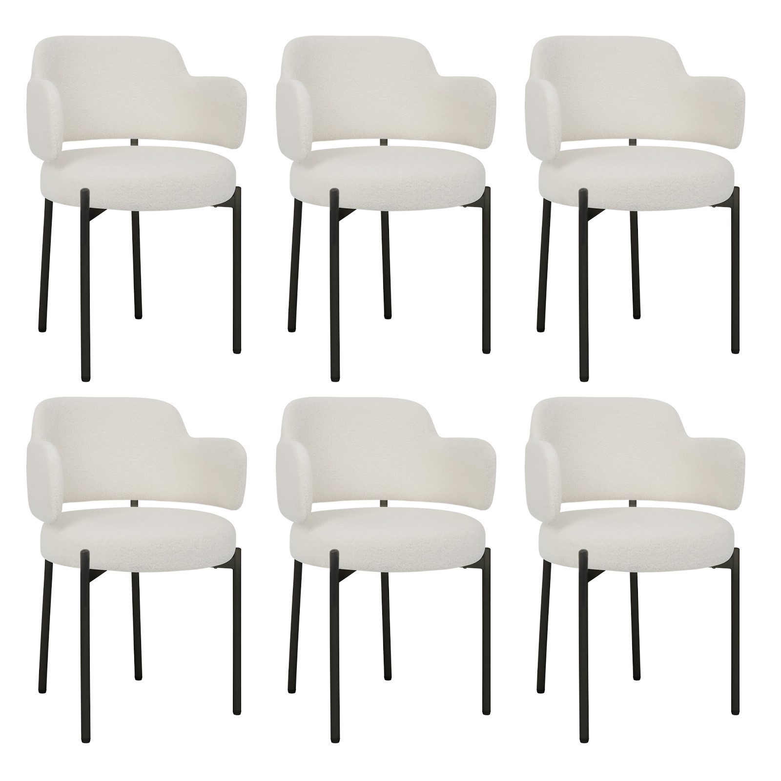 Puluomis Esszimmerstuhl Set mit gebogene Rücklehne und Armlehne, Boucle weiß (6 St), 2/4/6/8er Küchenstühle Küchenstühle Polsterstuhl