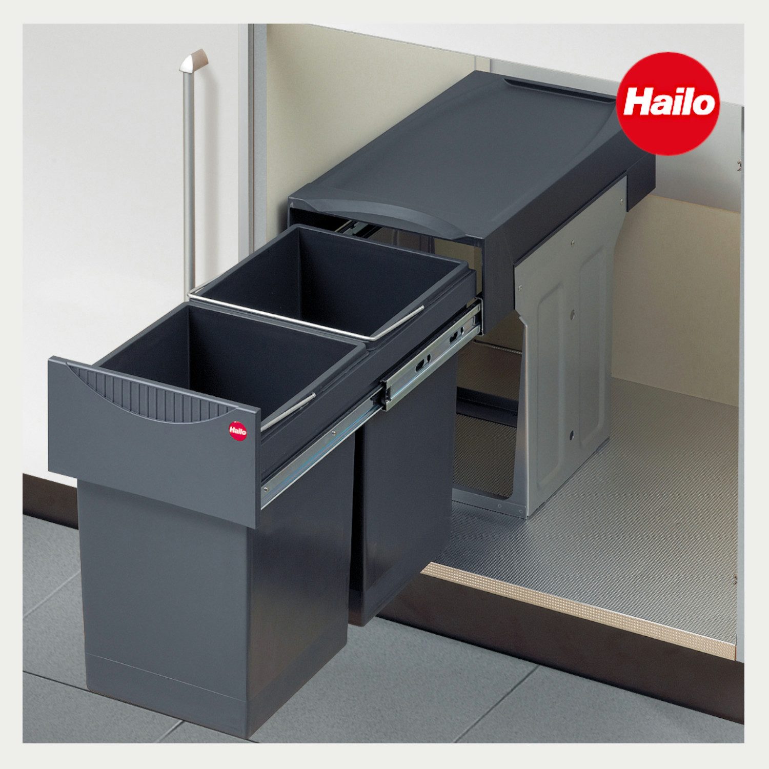 Hailo Einbaumülleimer Hailo Abfallsammler 3666101 TA Swing Tandem 2x15 L stabiler Deckel, für Schrankbreite ab 300 mm mit Drehtür